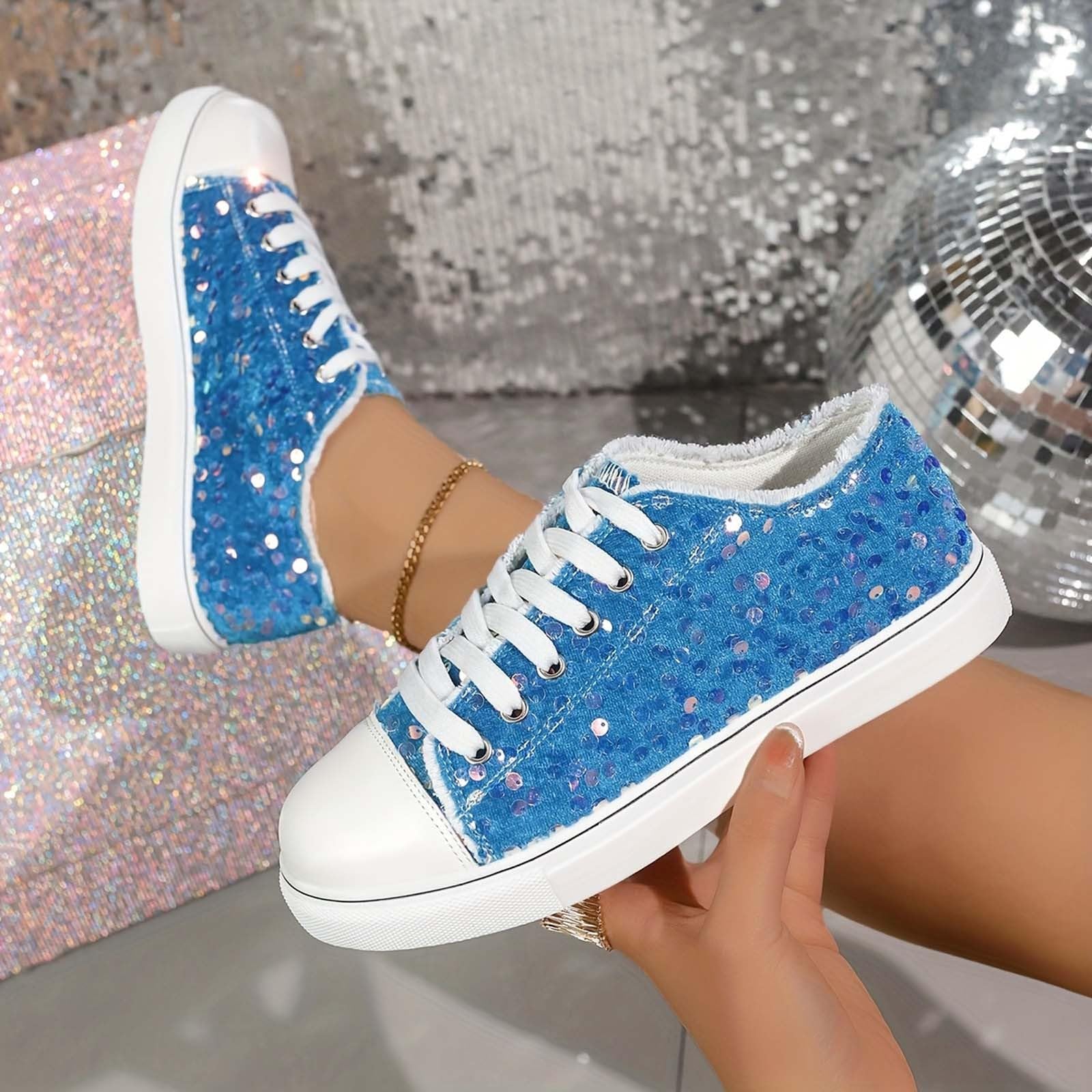 Pailletten Schuhe Glitzer für Damen Herren Turnschuhe Party Glitzerschuhe Sneaker Karneval Plateau Funkelnde Bling Halbhoch Damenschnürer Disco Show Bühne Fasching Motto Festival High Top Designer
