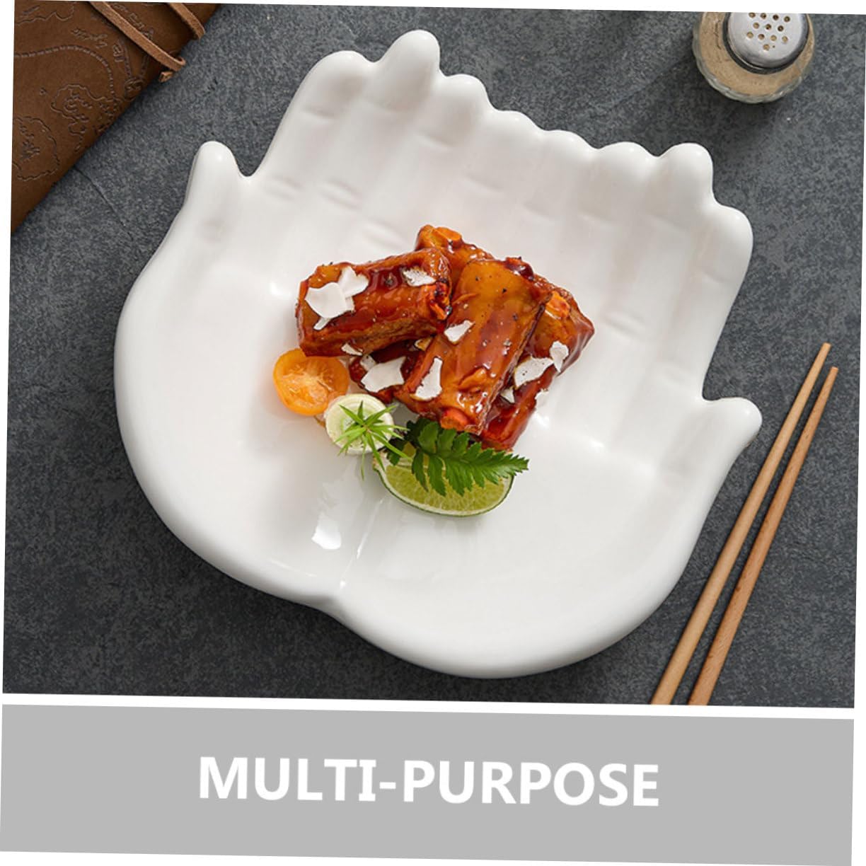 IMIKEYA Hand Shaped Ceramic Sushi Plate Decorative Japanese Food Serving Tray for Sashimi Snacks and Nuts Lightweight Multipurpose Display Dish for Family Dining and Business Use