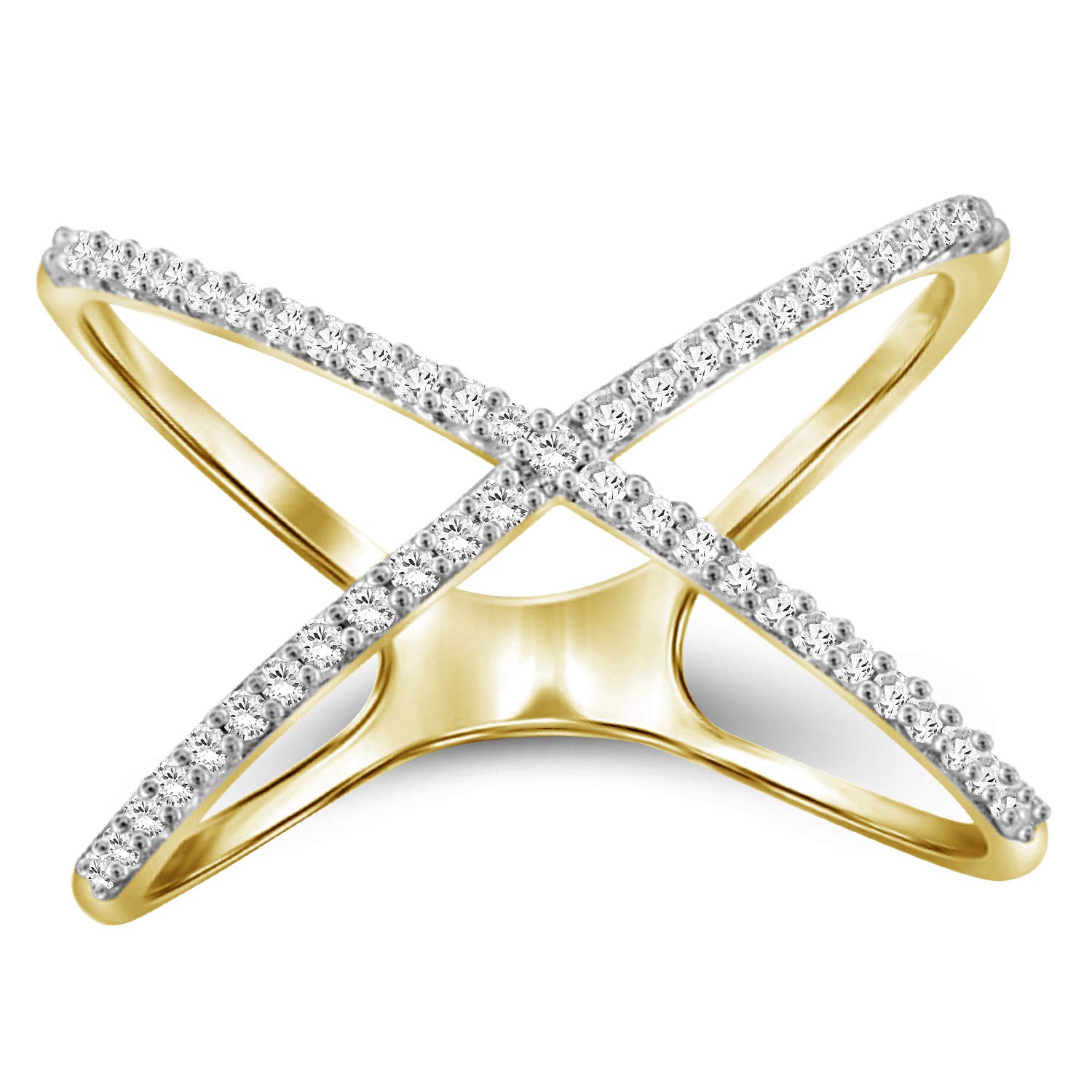 Jewelexcess1/7 CTW White Diamond X Ring in 14k Gold Over Silver