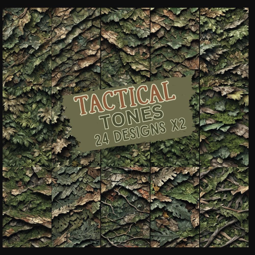 Tactical Tones 24 Designs x2: Double-Sided Army Camouflage Scrapbook Paper - A Creative Crafter's Dream for Origami and DIY Projects (8.5 x 8.5 Premium Size)