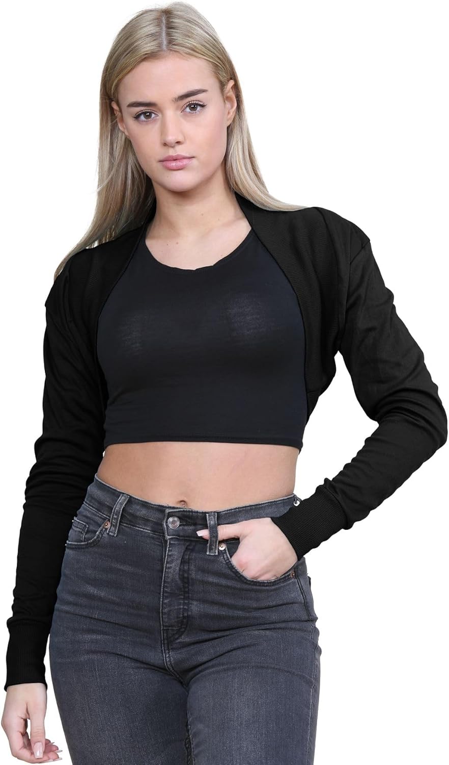 Janisramone Shrug Cotton Long Sleeve Black