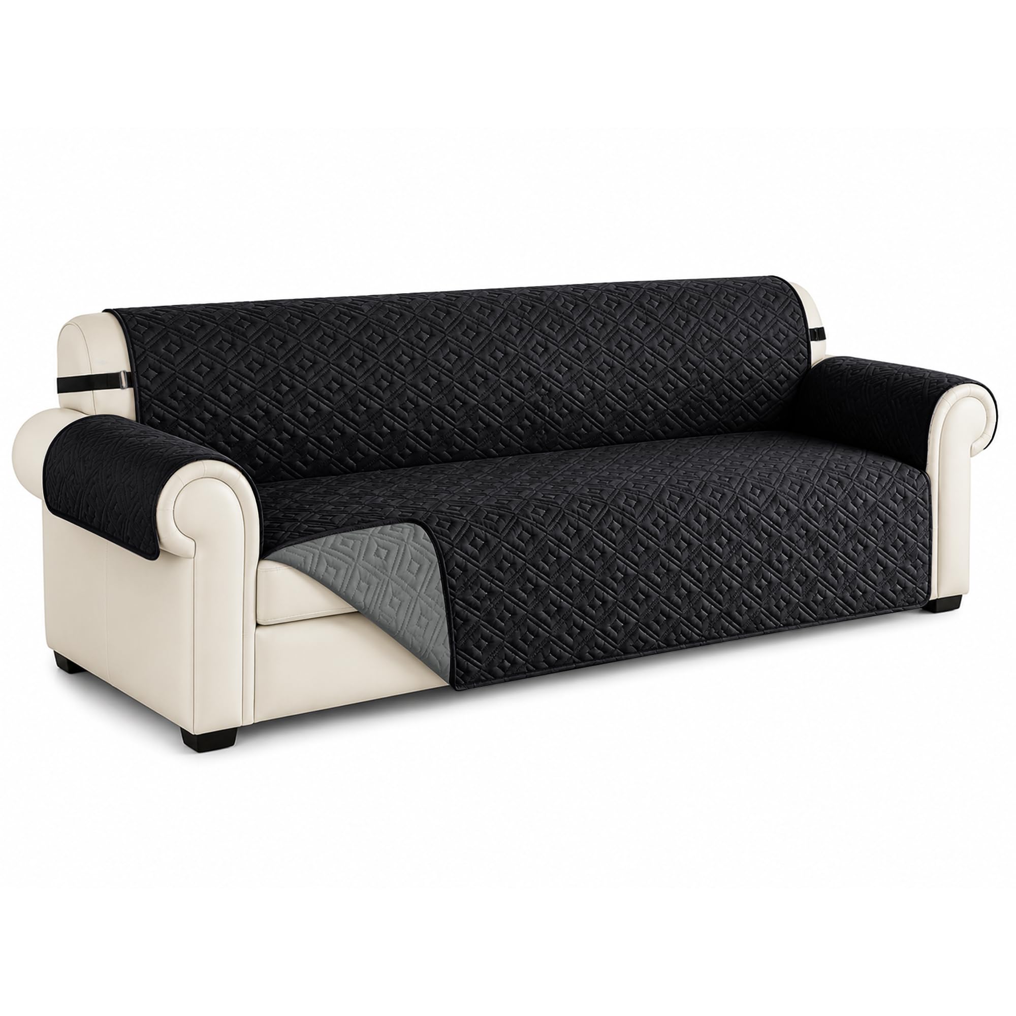 AMEHA Sofa Cover 3 Seater Water Resistant Sofa Covers Black/Dark Grey, Non Slip Reversible Sofa Protector from Dogs and Pets Quilted Couch Covers with Adjustable Thick Elastic Strap — image 1