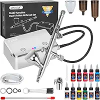 Kit de aerógrafo 32PSI com compressor, recarregável, multifuncional, conjunto de aerógrafo, portátil, com conjunto de pintura de aerógrafo, 11 cores para pintura, maquiagem, decoração de bolo