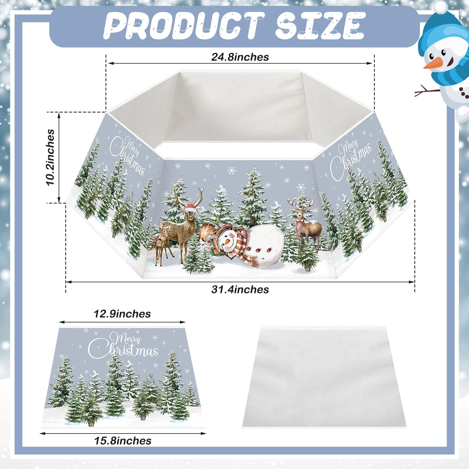 Realspring Christmas Tree Collar Elk Snowman Winter Tree Skirt Christmas Tree Stand Base Cover Christmas Tree Mat Box for Christmas Xmas Tree Decorations Winter Holiday Party 31.4 Inch