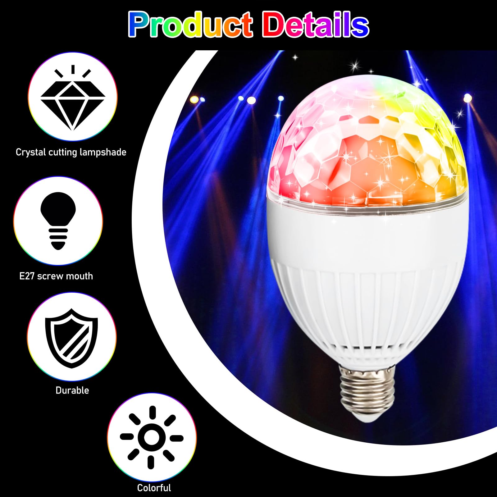 Leikurvo 2x Bolas de Discoteca LED RGB E27 de 5W, Bombilla Discoteca Giratoria de 360°, Luz LED para Fiestas con Control Remoto, Fuente de Luz para Decoración de Fiestas de Cumpleaños