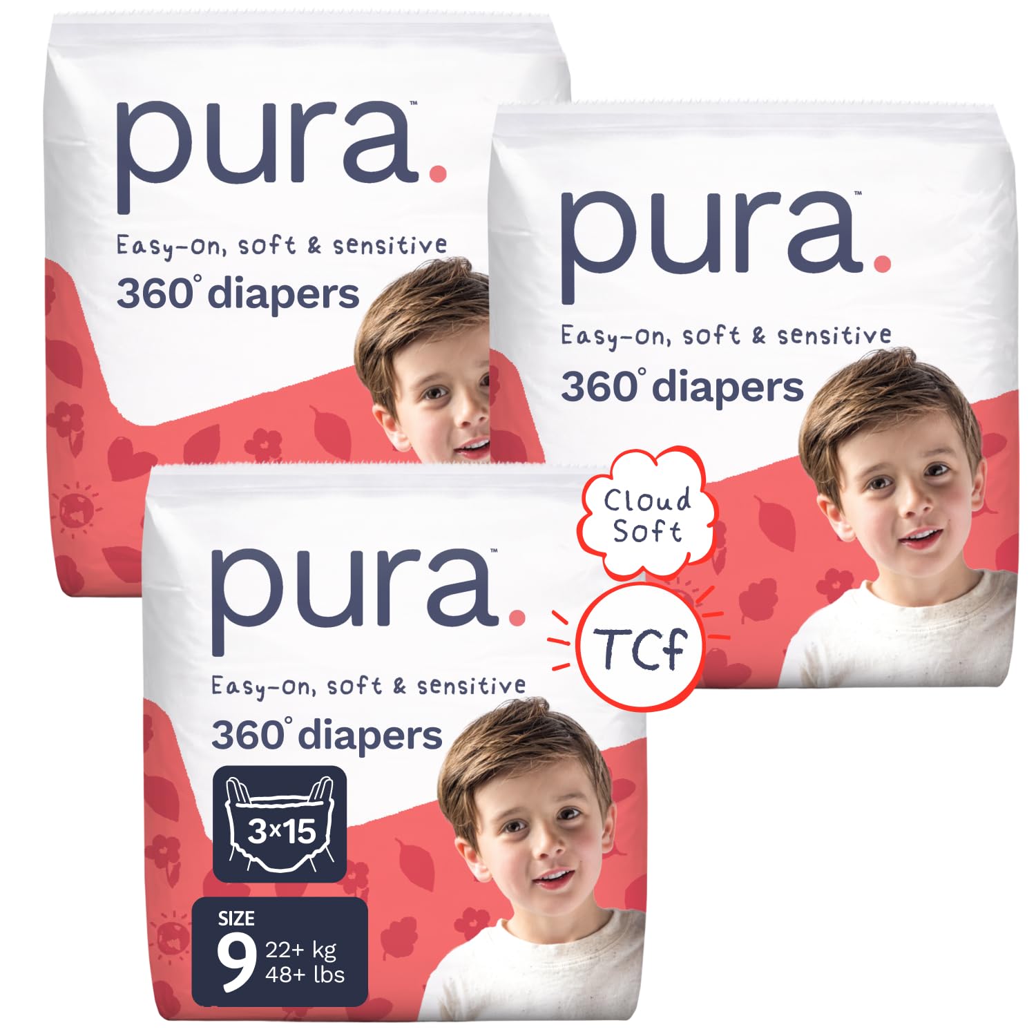 Pura 360° Stretch Diaper Pants Size 9 (48+ lbs) 45 Count