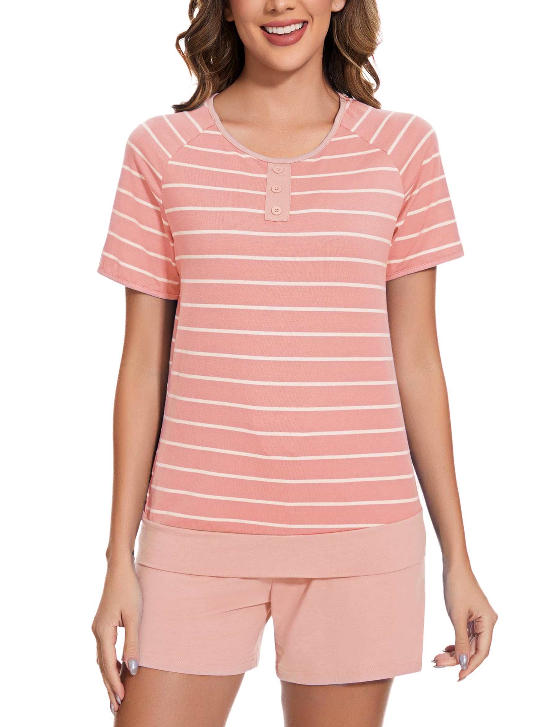 Nieery Pijamas de Rayas para Mujer Pijamas de Dos Piezas de Manga Corta para Mujer Conjuntos de Pijama de Verano para Mujer Pijamas Elegantes con Estilo Pijamas de Manga Corta para Mujer S-XXL