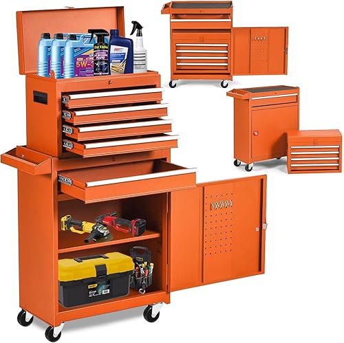 Miniatura 1 de Armarios de herramientas de 5 cajones sobre ruedas, caja de herramientas con cajones, caja de herramientas artesanal con estante ajustable,