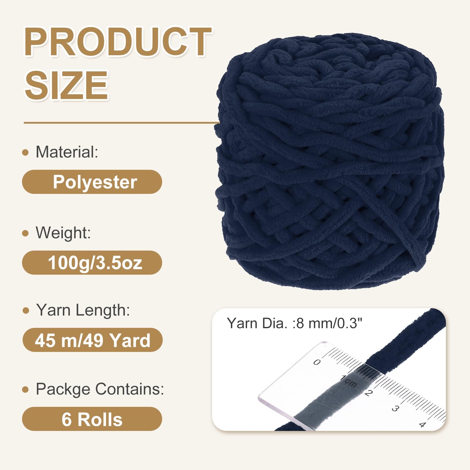 QUARKZMAN 6 Pezze Filato Per Coperta 45 Metri Filato Chenille Blu Scuro | Morbido Velluto Peluche Spesso, Per Coperta Sciarpa Scialle Uncinetto Lavoro A Maglia A Mano