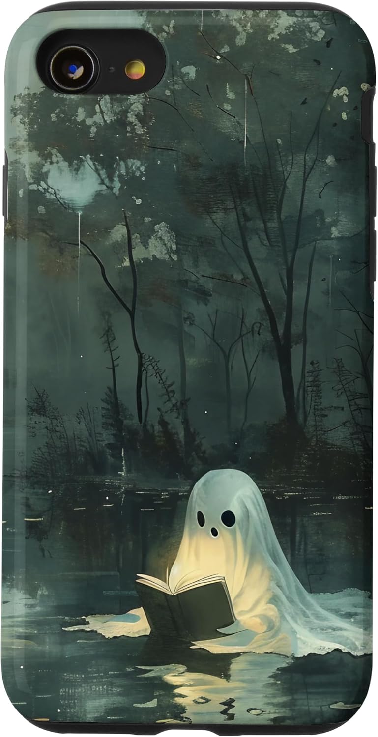 Spooky Ghost Reading In A Lake Vintage Aesthetic Green Case for iPhone SE (2020) / 7 / 8