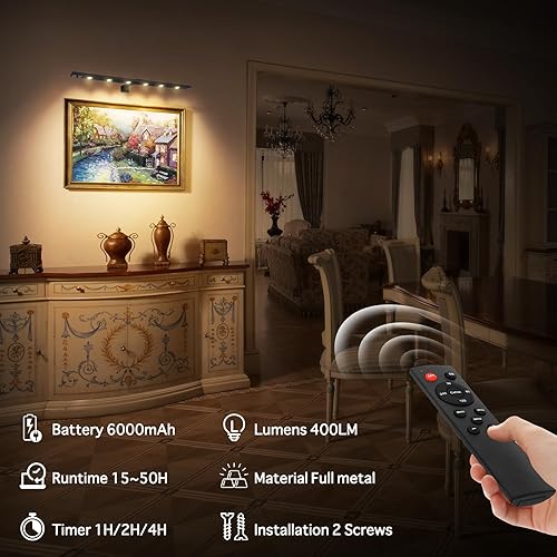 Miniatura 4 de Blisaleiip Luz de arte para pintar, luz de imagen de 22 pulgadas, funciona con pilas, luz de pared de aluminio completo con control remoto para