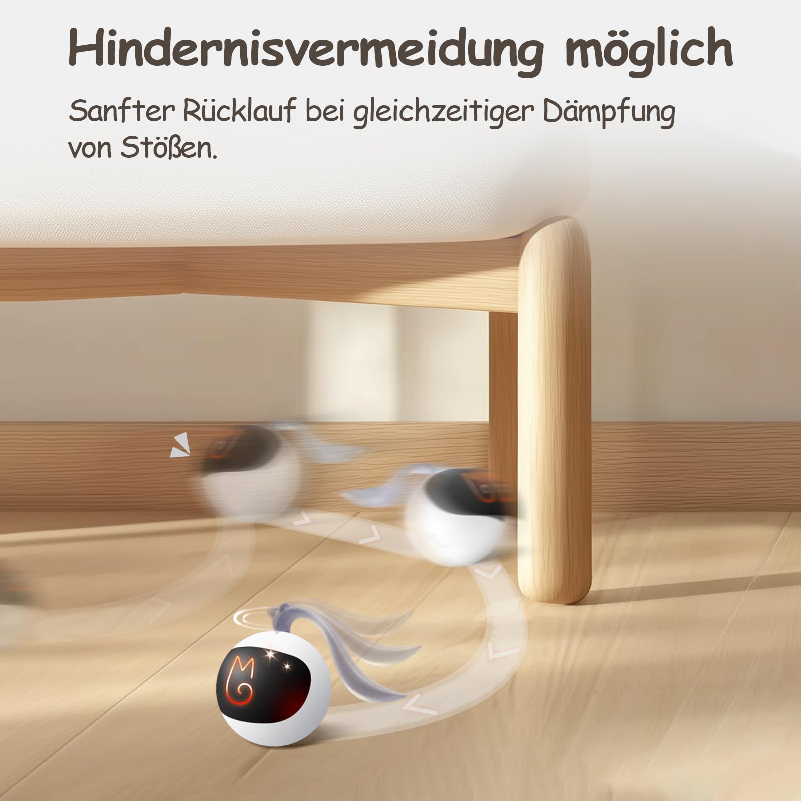Migipaws Katzenspielzeug elektrisch interaktiver Ball, natürliche Federn als zusätzliches Katzenspielzeug selbstbeschäftigung,Berührungsaktivierung, wiederaufladbar
