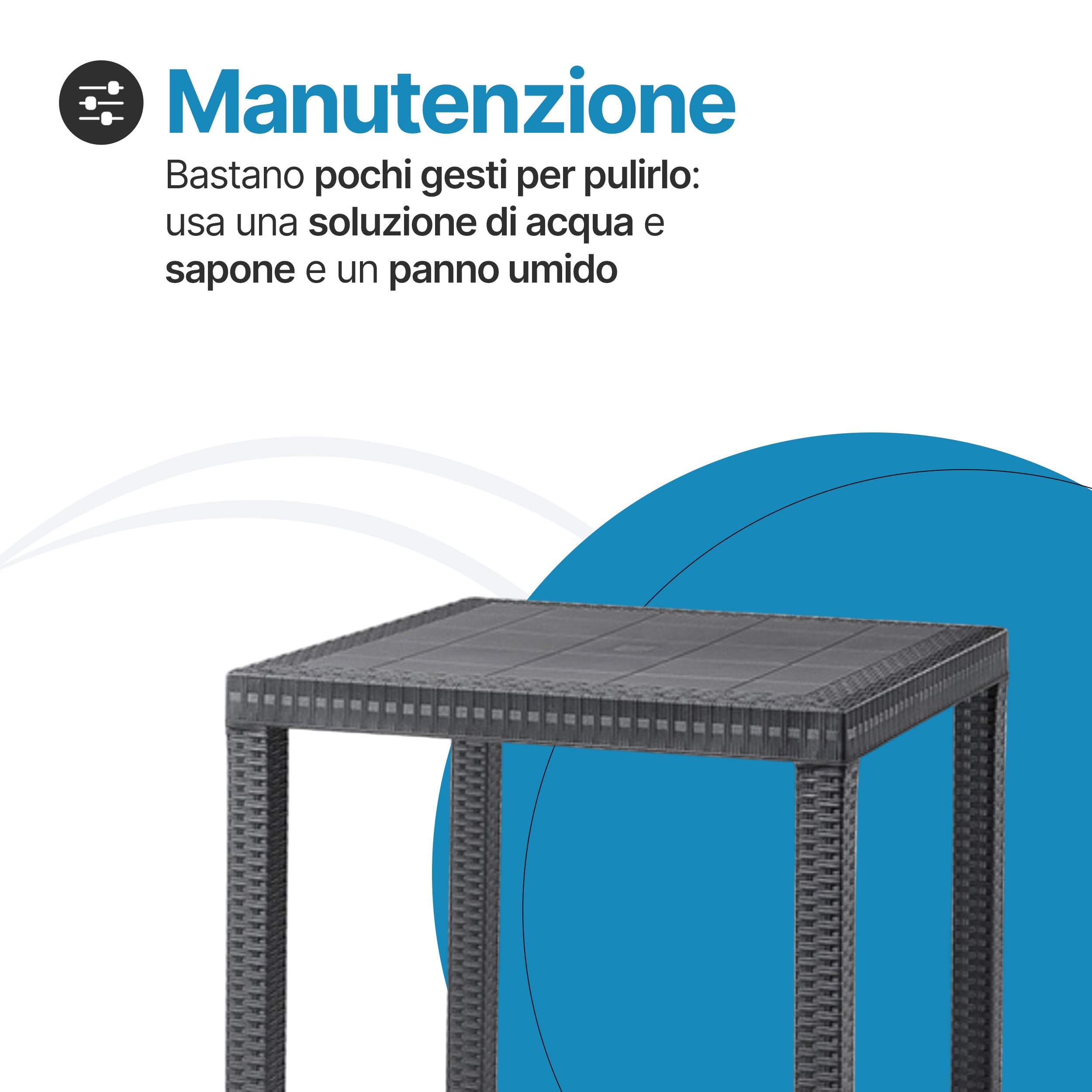 Tomaino - Tavolo da giardino in plastica, quadrato per esterno effetto Rattan, 4 posti, pranzo, bar, balcone (Nero)