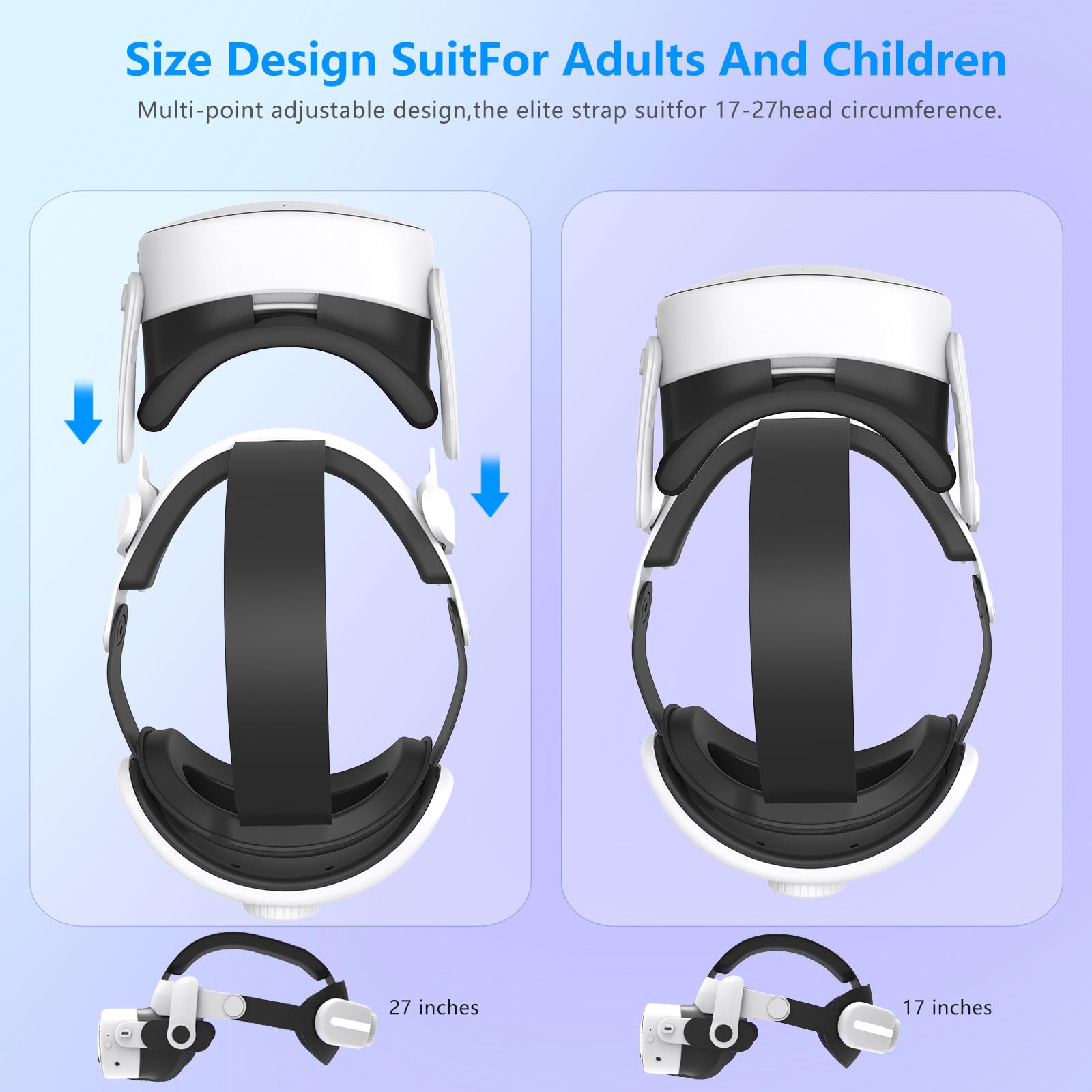Miękkie i wygodne nakrycie głowy do Oculus/Quest3/3S, regulowana i trwała elastyczna taśma, podwójne pokrętła minimalizujące nacisk głowy i zwiększają równowagę, idealne do intensywnych przygód VR