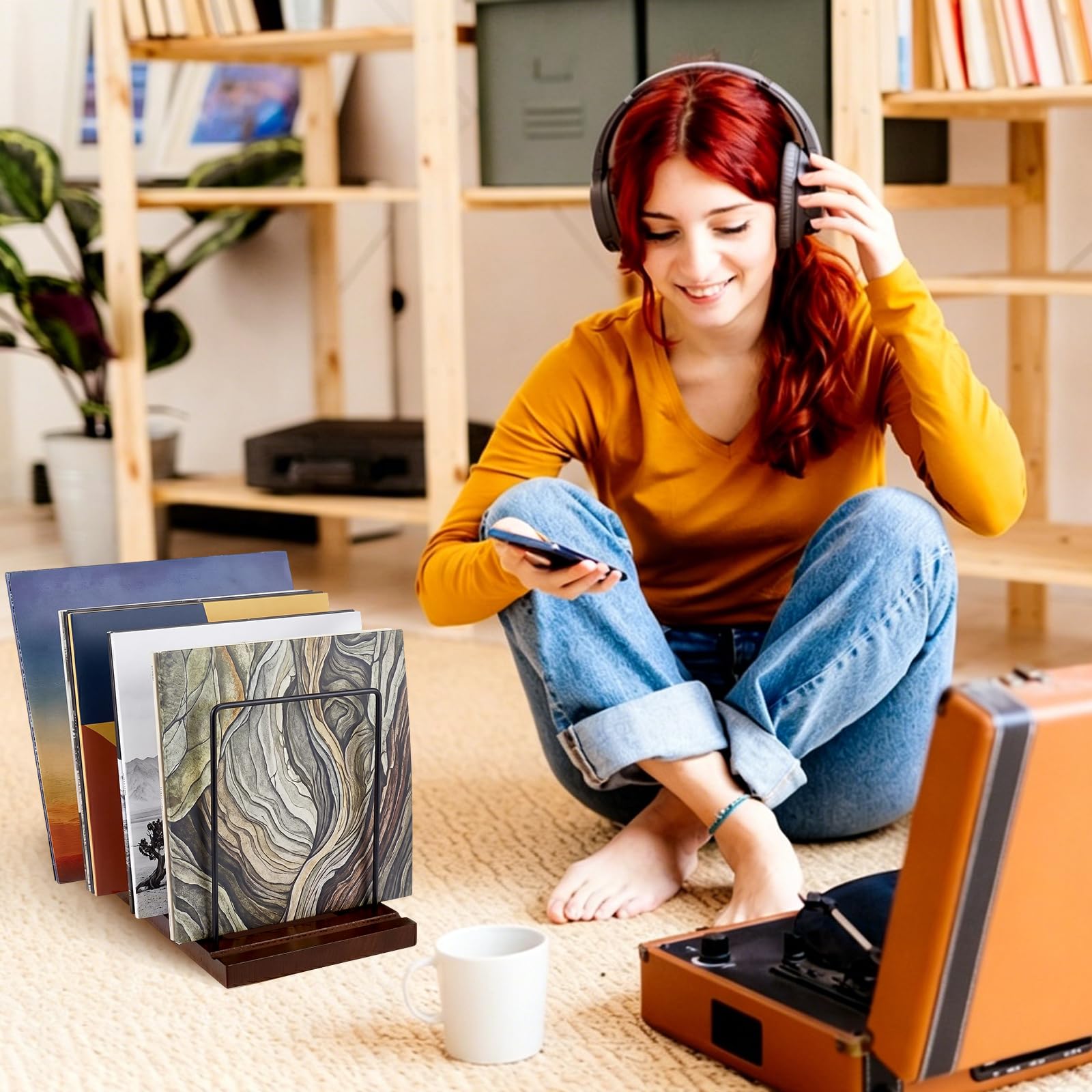 2 contenitori per dischi in vinile, divisori regolabili in legno, espositore per dischi in vinile, organizer per album per casa, ufficio, scrivania, organizer per libri, riviste e documenti