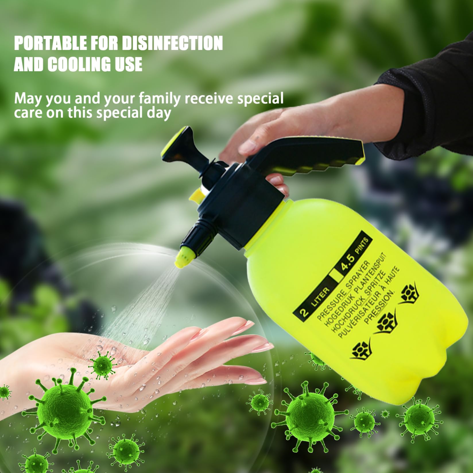 Botellas pulverizadoras de 2 litros, con bomba de jardinería, pulverizadores portátiles de jardín con boquilla ajustable, botella de agua a presión para plantas, pulverizadores