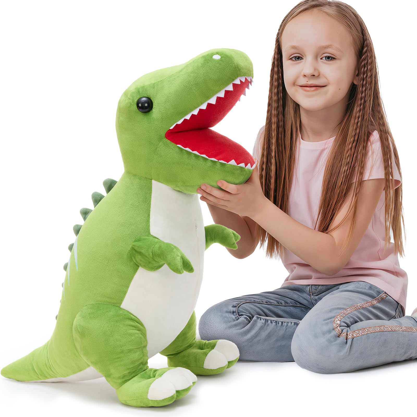 MorisMos Giant Dinosaur Teddy, 80cm Green T-Rex Soft Toy, Fluffy Cuddly Dinosaur Plush for Boys, Large Kawaii Dino Present for Kids Birthday Christmas Deco โ image 1