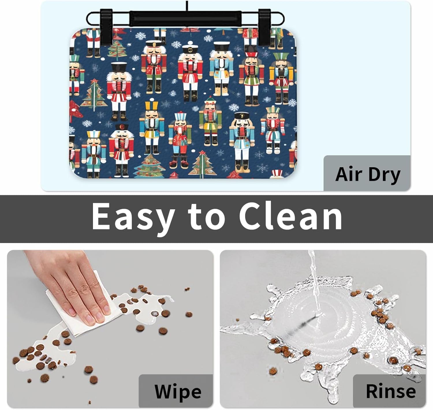 Dog Food Mat for Floors Absorbent, Cat Mat for Food and Water, Women's Nutcracker Ballet, Non-Slip Leather Pet Feeding Mats, Waterproof Dog Cat Food Mats, Quick-Dry Diner Placemat for Bowls