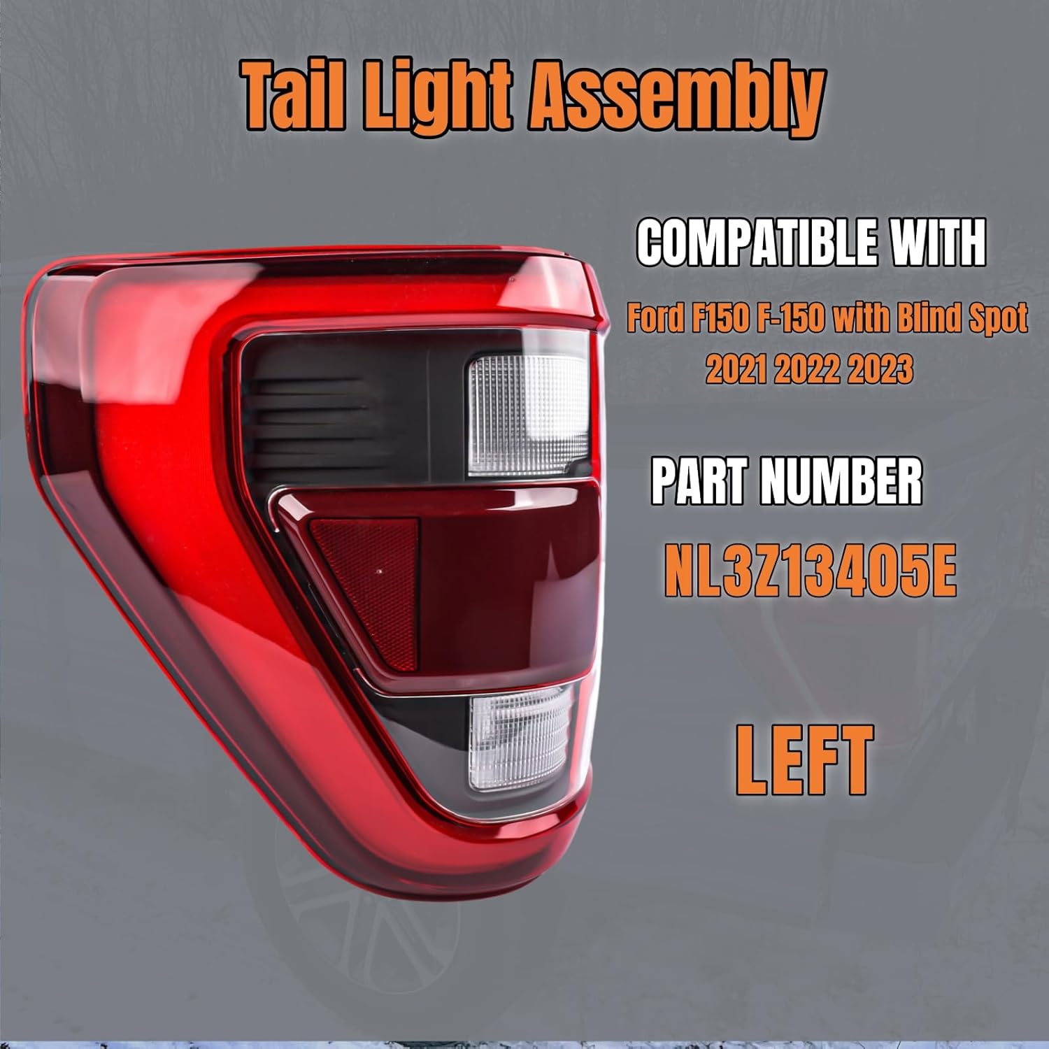 Rear LED Taillight Assembly Lamps with Blind Spot Left Side Replacement for Ford F-150 2021 2022 2023 NL3Z-13405-E Black