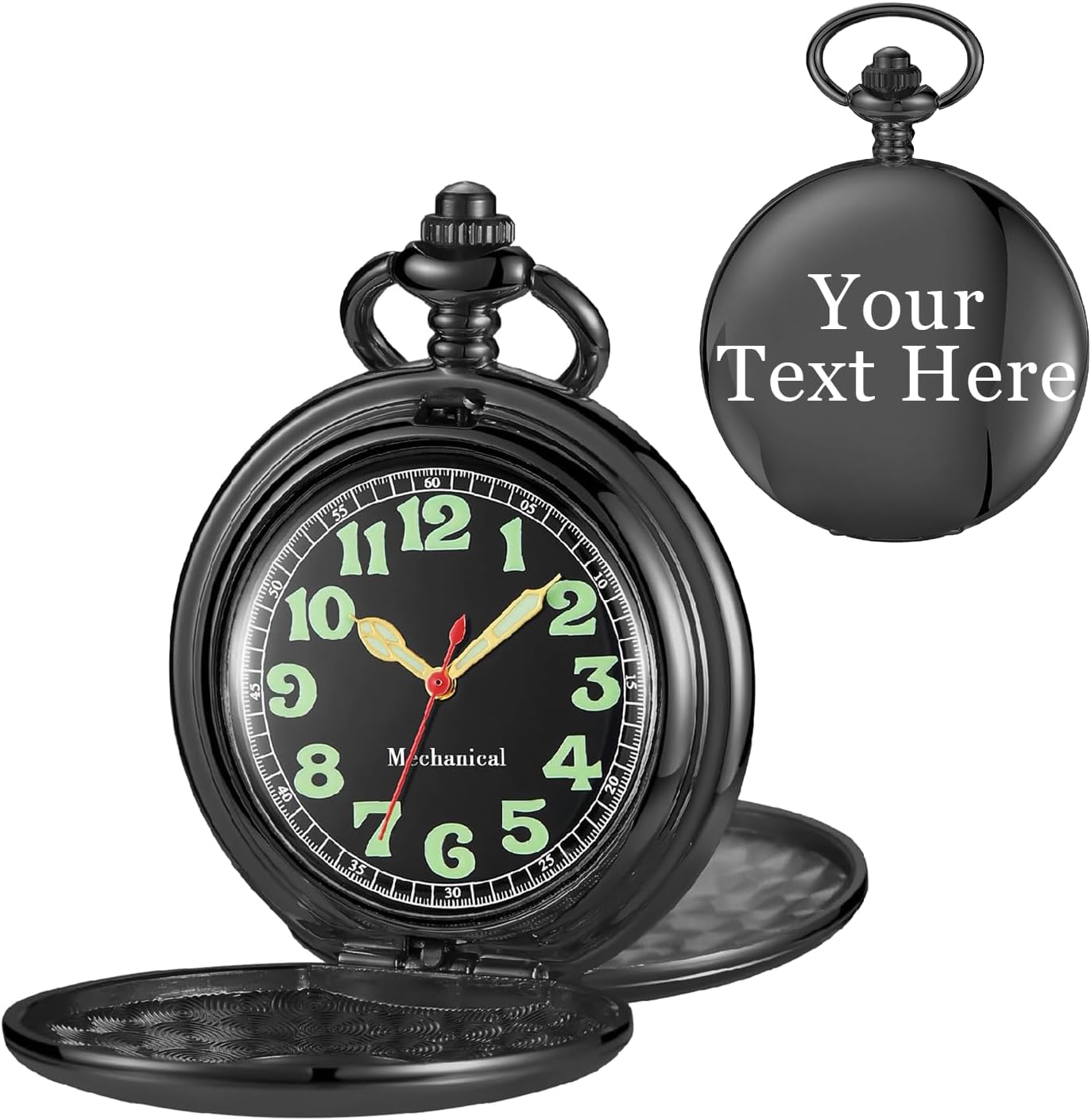 Tiong Personalized Double-Open Men’s Pocket Watch, Luminous Arabic Numeral Dial, Custom Engravable Mechanical Timepiece for Gifting