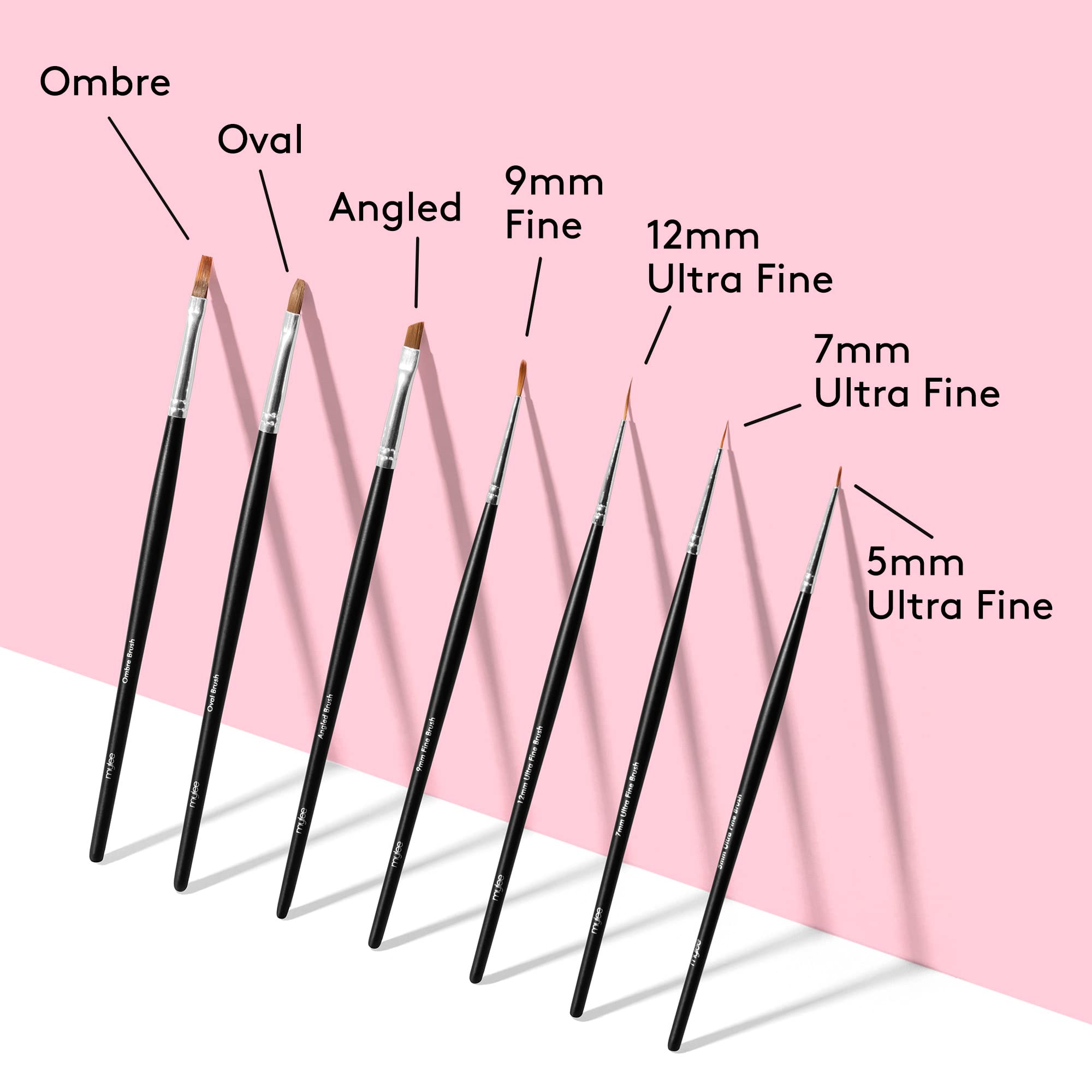 Mylee Pennello Ultrasottile da 7mm per Nail Art Gel e Applicazione Smalto. Strumento per Manicure di Qualità Professionale, Ideale per l’Uso a Casa o in Salone