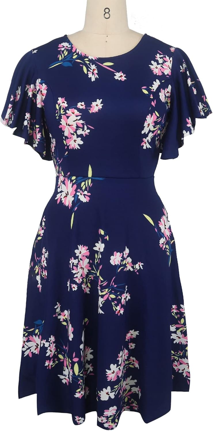 oxiuly Wedding Church Vintage Cocktail Dresses with Pockets Summer Casual Floral Dress for Women Flare376 - Image 2