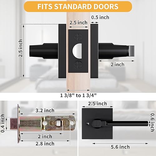 Miniatura 6 de Juego de 7 piezas de cerradura de manija de puerta interior desde el interior, paso, dormitorio, armario, puerta, herrajes resistentes, bisagras de