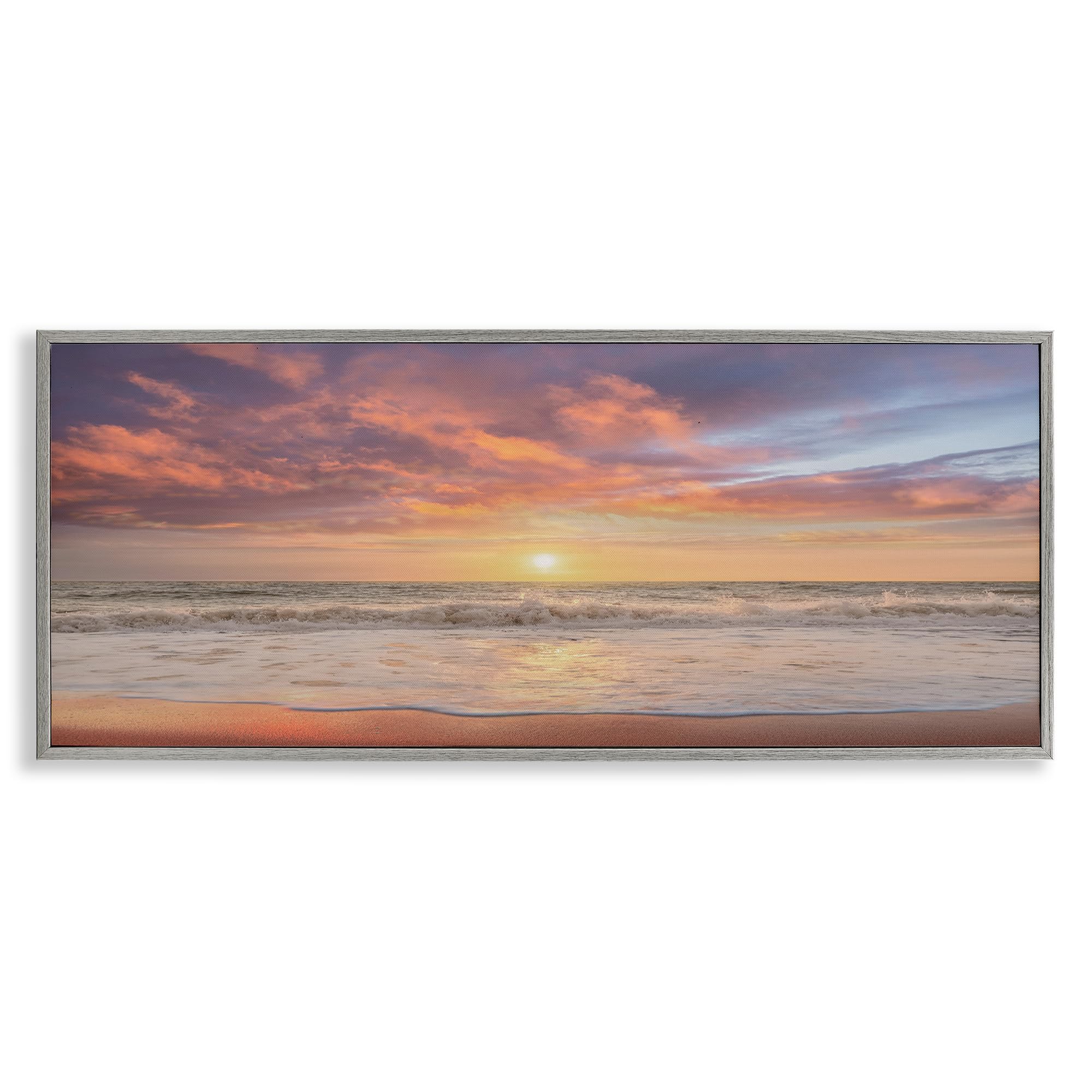 Stupell Industries Farmhouse Gray (Textured) Sunset Ocean Horizon Coastal Panorama, 13 X 30 Inch Framed Giclée Print