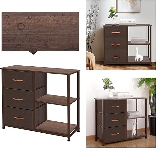 Miniatura 6 de AZL1 Life Concept Cómoda de tela marrón rústica, unidad organizadora de 4 cajones con 2 estantes, baúl de almacenamiento para dormitorio, entrada,