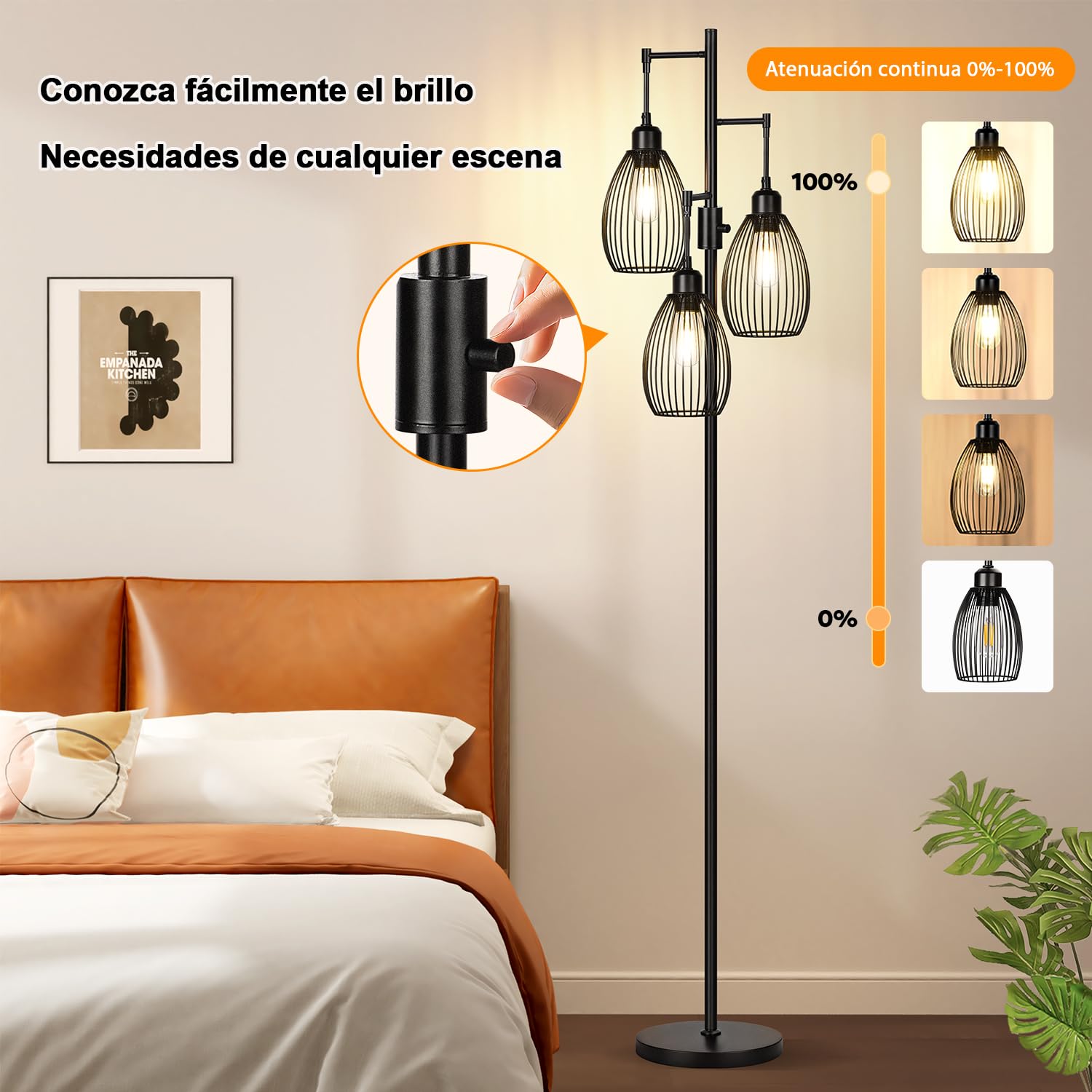 Nintiue Lampara de pie regulable, 3 bombillas LED de 800 lm incluida, lámpara de pie industrial de granja, con elegante jaula en forma de lágrima, Lamparas de pie salon para dormitorio y oficina