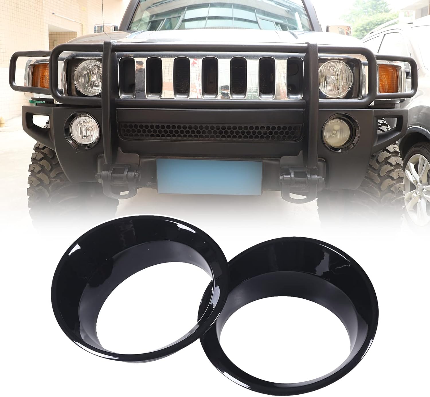 Front Fog Light Lamp Cover Ring for Hummer H3 2005-2009 Fog Light Trim Decoration Protector Accessories Front Bumper Fog Light Ring Bezels Covers Trim ABS (Glossy Black)