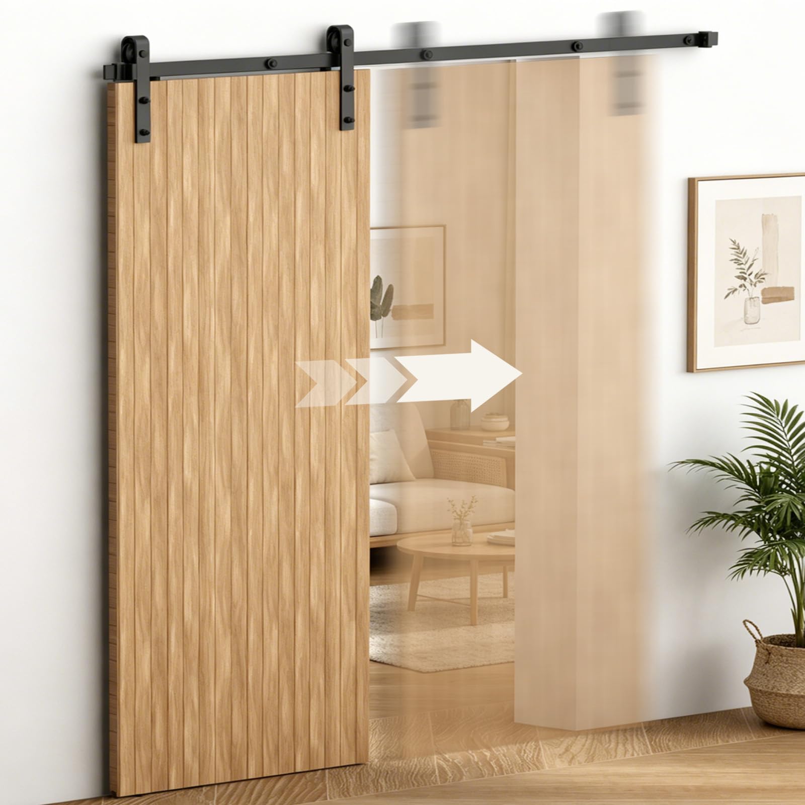 Kit complet de porte coulissante 200 cm, pour un poids de porte jusqu'à 150 kg, largeur de porte 85-95 cm et épaisseur 35-45 mm, avec glissière, roulettes, guidage au sol, acier au carbone noir