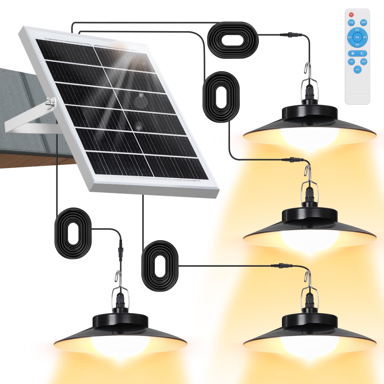 Solarlampen Außen mit Bewegungsmelder Hängend, Extra Hell LED Solar Hängeleuchte Lange Betriebsdauer mit 4000mAh Akku, 5 Modi, Timer, IP65 für Garten Terrasse Balkon Innen(4 Lampe, Warmweiß)