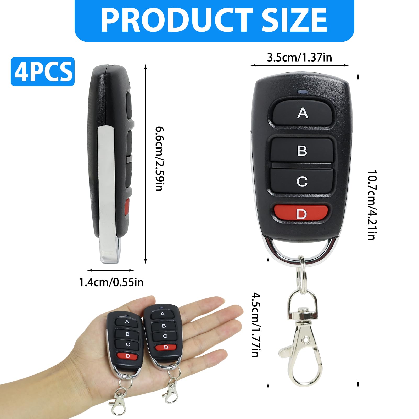 4 Pezzi Telecomando Universale per Garage 433MHz, Duplicatore Robusto con 4 Pulsanti, Compatibile con Varie Marche, Sostitutivo Telecomandi per Cancello Garage Auto Codice Fisso