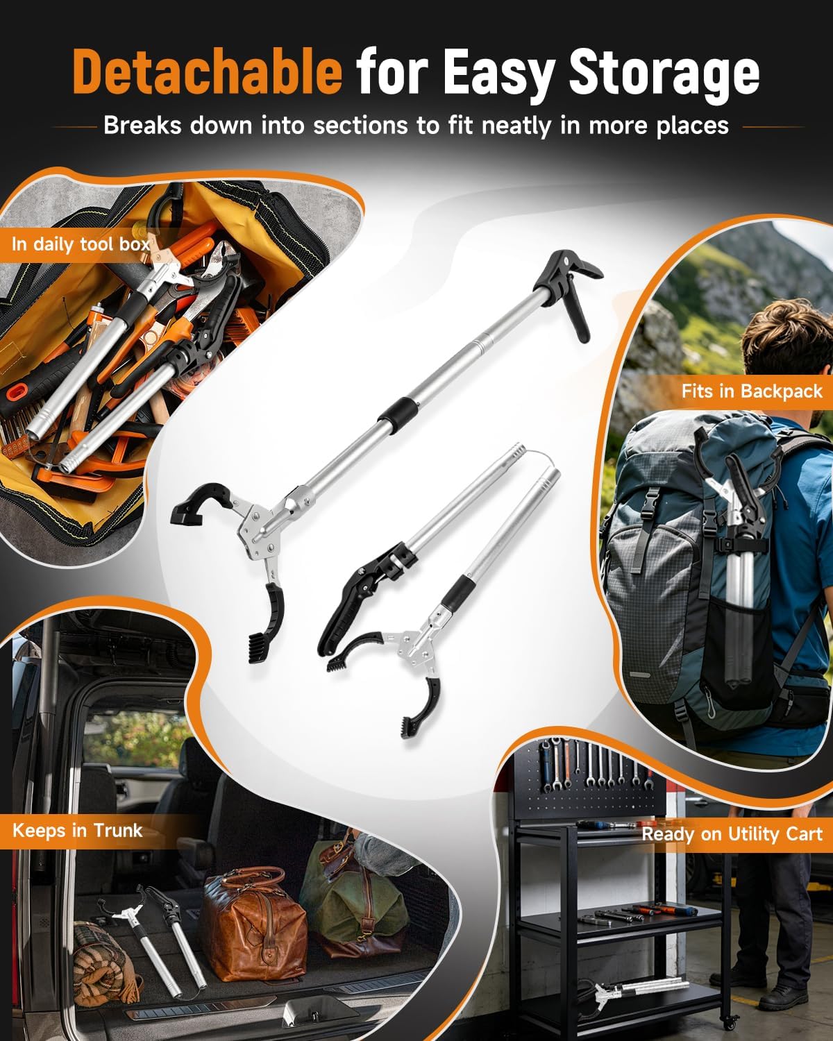 Heavy-Duty Reacher Grabber, Trash Picker Stick with Strong Magnet Anti-Slip Grip Multi-Scenario Use Foldable and Compact Litter Grabber for Easy Storage for Seniors & Litter Pickup.