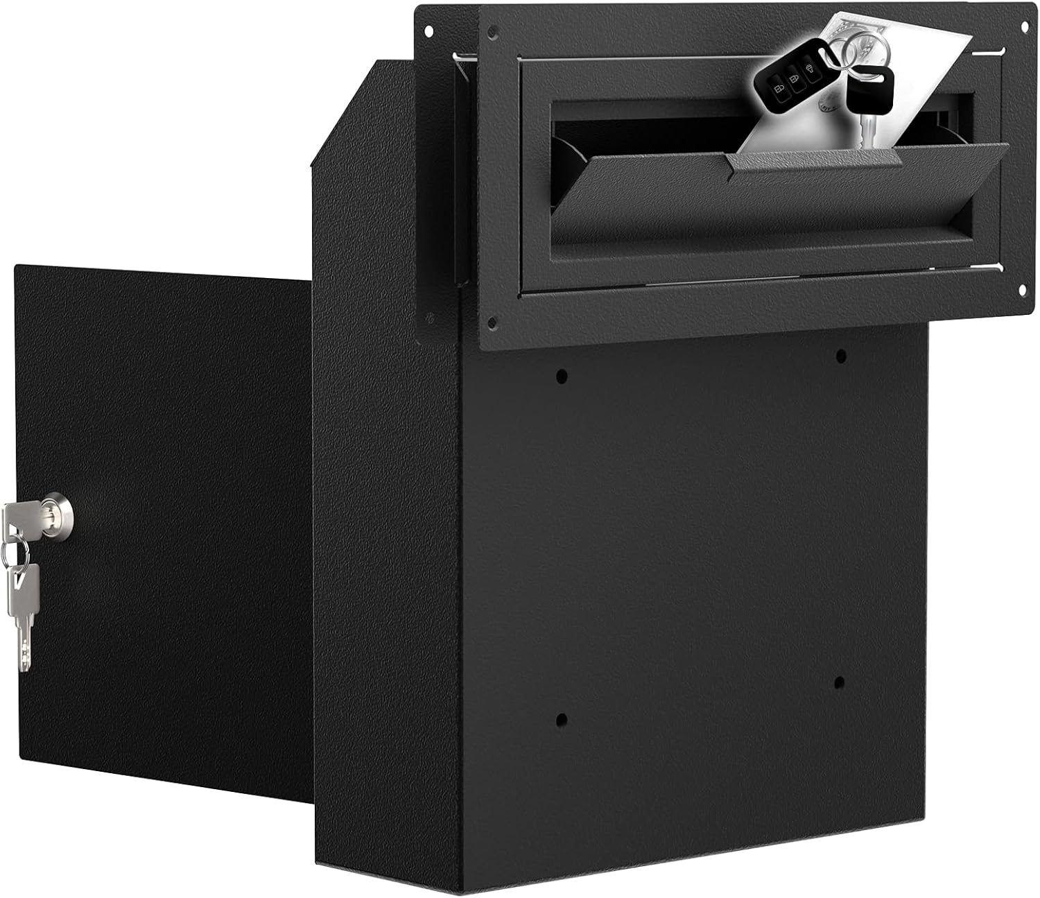 Through The Door Mail Drop Box - 1.2mm Steel Payment Dropbox - Door Mount Theft Proof Mailbox - Locking Deposit Drop Box for Night Key, Deposit, Cash, and Rent (Black)