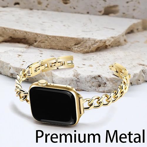 Miniatura 6 de Correa delgada de oro para mujer, femenina y elegante, compatible con Apple Watch de 1.49, 1.57, 1.61, 1.65, 1.73 y 1.77 pulgadas, correa de metal