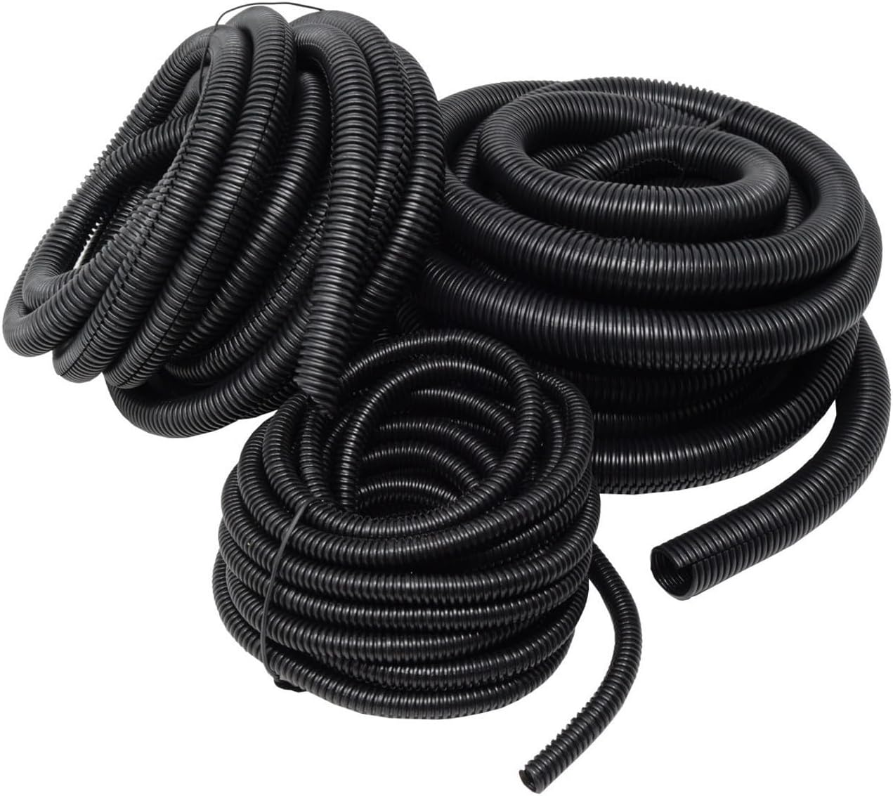 BEST CONNECTIONS Assorted Split Wire Loom - Flex-Guard Convoluted Tubing (1/4", 1/2", 3/4" X 20 ft) - Protective Split Cable Sleeves/Conduit - Black