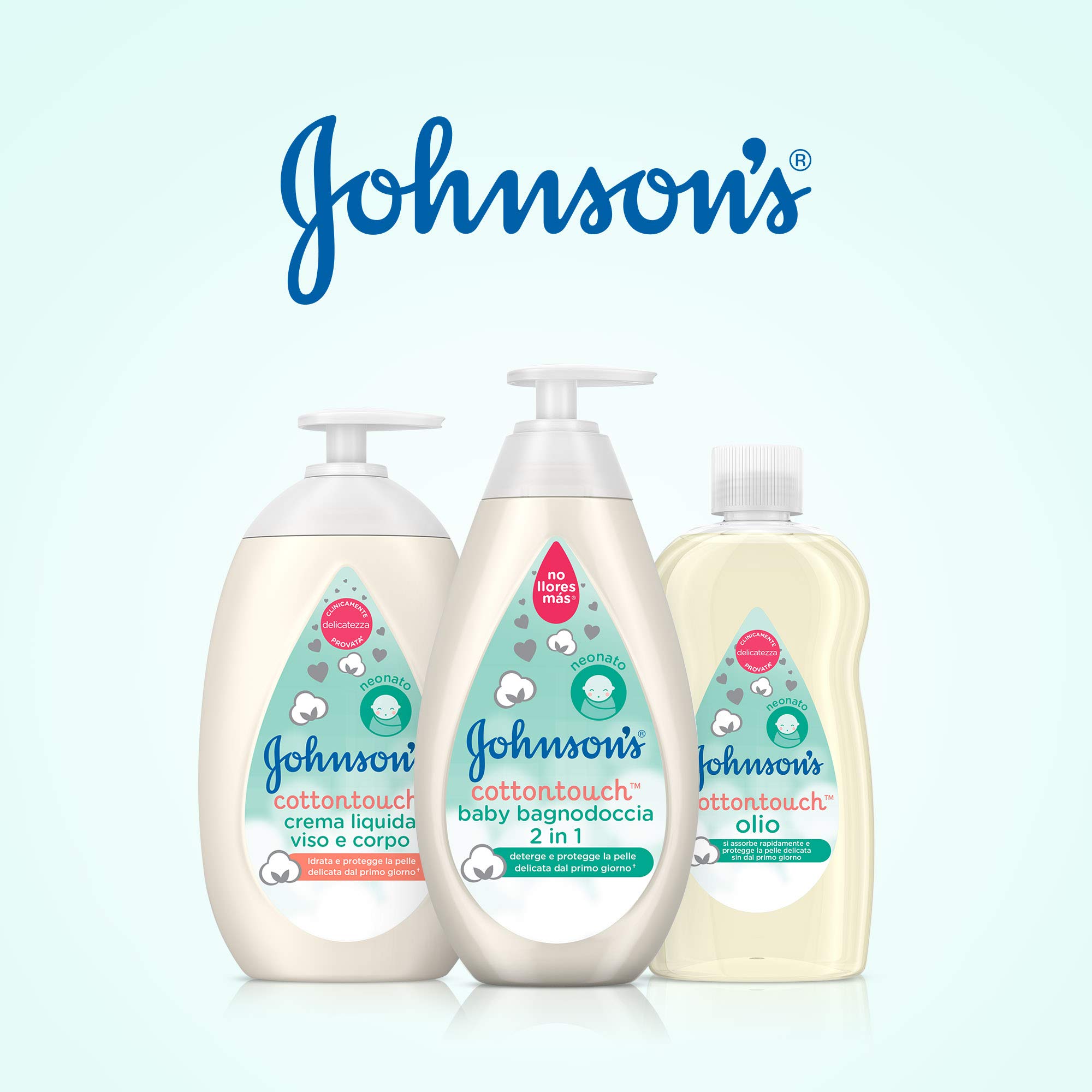 Johnson's Baby Olio Cottontouch, Olio corpo idratante per pelli sensibili e delicate, Olio neonato con vero cotone per il massaggio quotidiano, Olio Johnson's Baby Oil per bambini e adulti, 300 ml