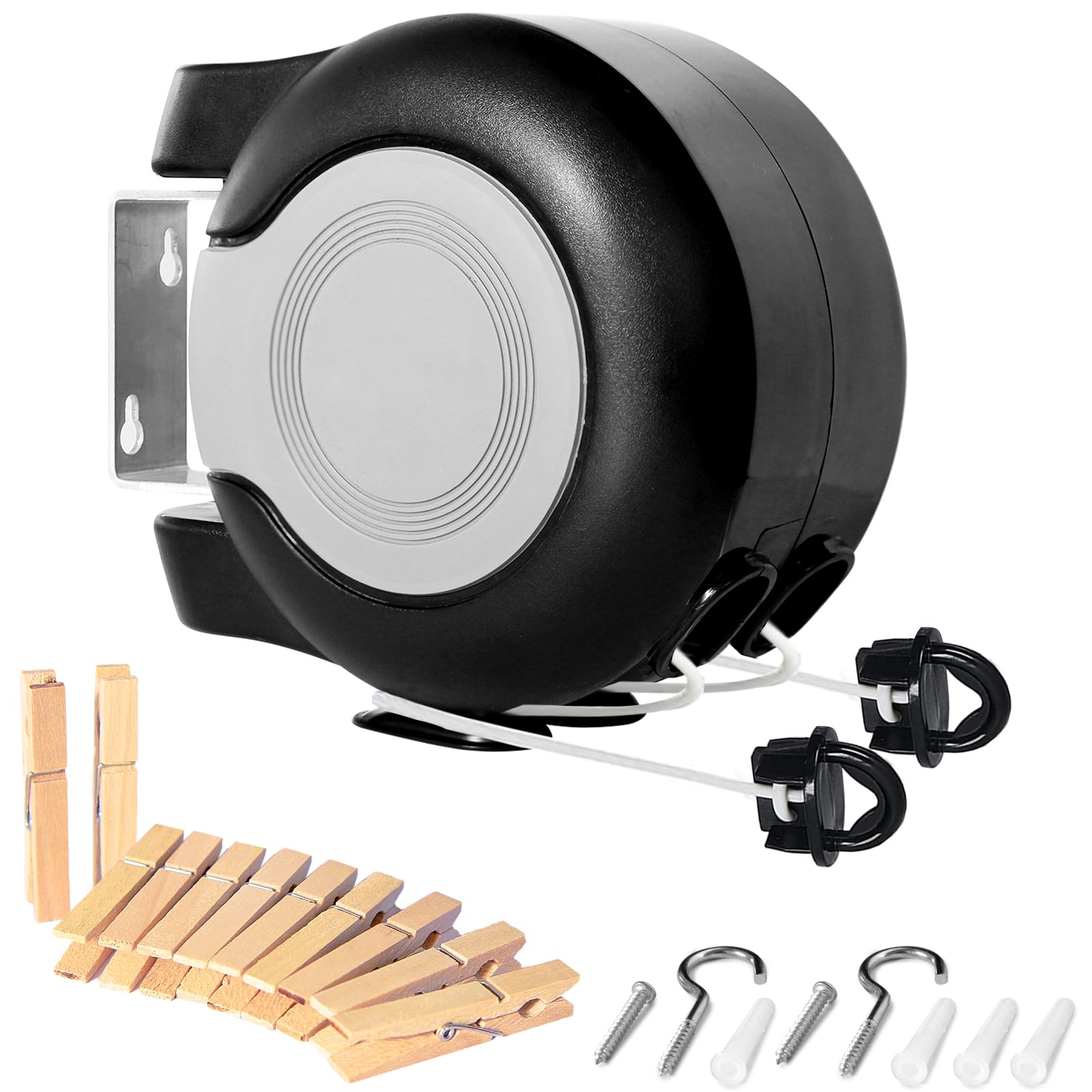 Retractable Reel Washing Lines, Heavy Duty Wall Mounted Dual Clothes Line, Laundry Drying Clothesline for Indoor Outdoor - 30m (2 x 15 M) (black)