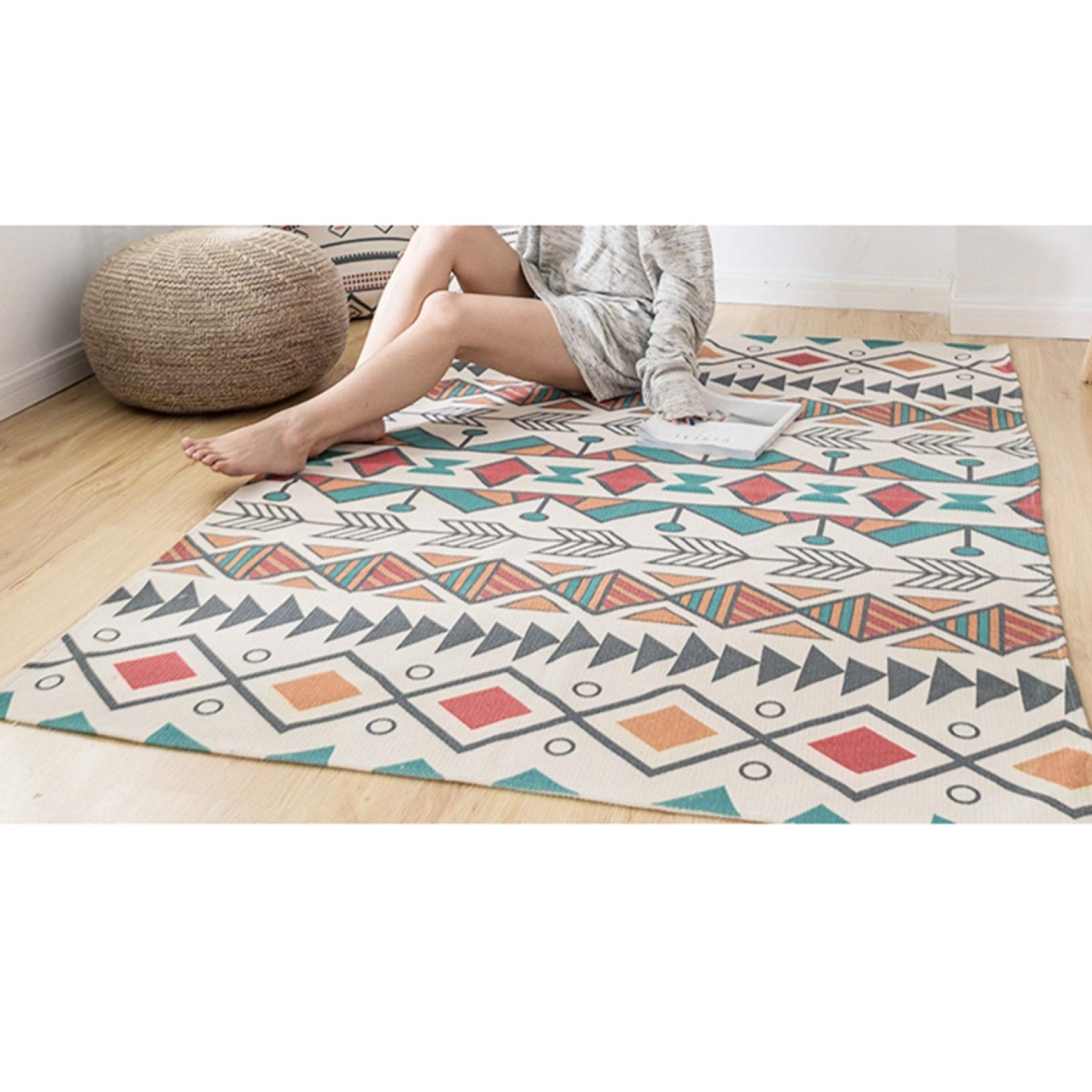 限定品 143x202cm 1.5畳 ラグ ラグマット 夏用 麻と綿 平織り Amazon｜ラグ 綿麻 インド綿100％ ナチュラル 北欧 おしゃれ