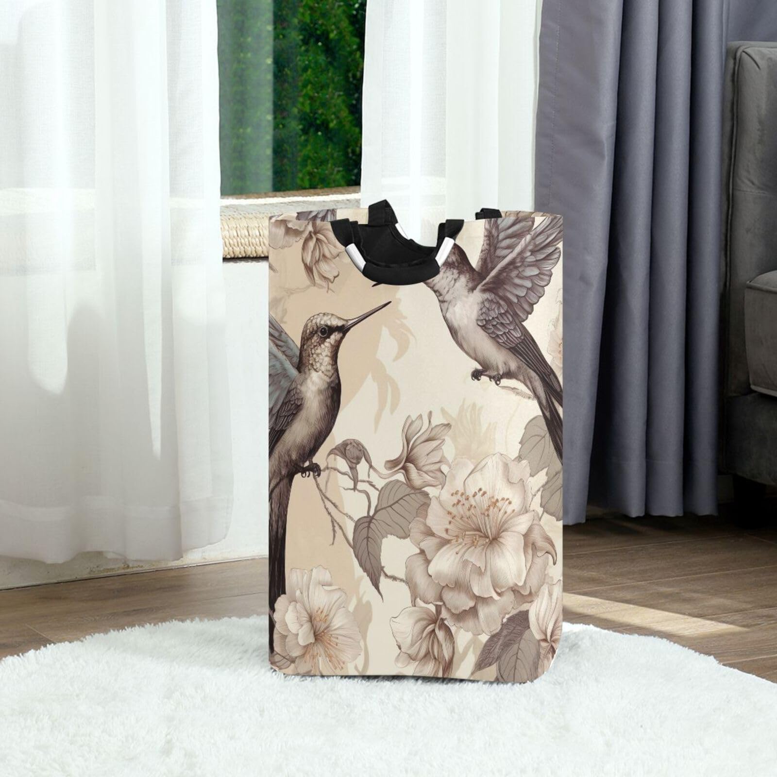 Jihqo Laundry Hamper Basket Retro Hummingbird Collapsible Nursery Storage Bin Waterproof Clothing Baskets for Home Bedroom Bathroom Washing Room