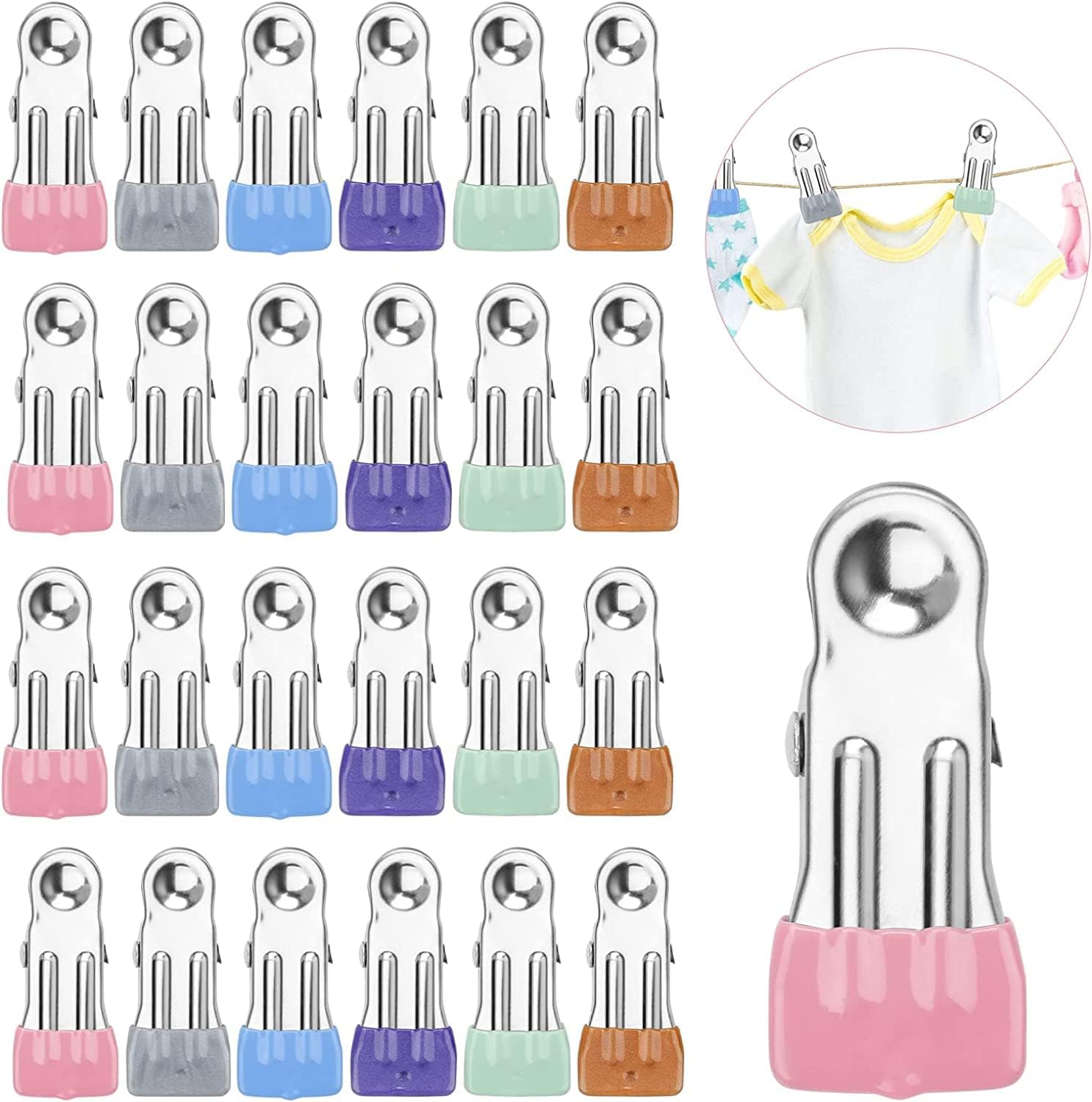 SYOSI 36 Pack Colored Metal Clothespins Stainless Steel Clothespins Heavy Duty Outdoor Multipurpose Metal Clothes Pins Clips for Hanging Clothes Towels Sock Photo Sealing Foods Bags Random Colors