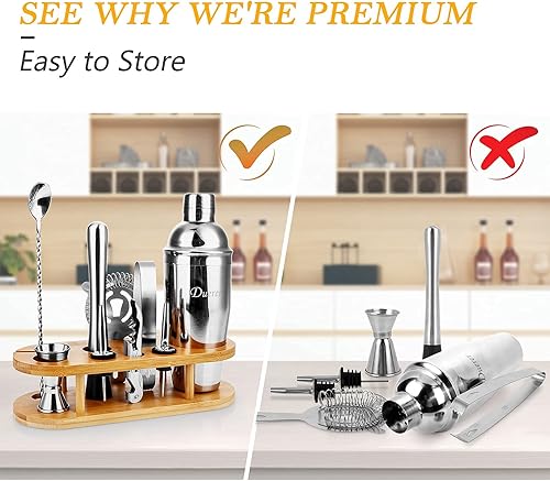 Miniatura 6 de Duerer Kit de barman con soporte kit de cóctel de 23 piezas con elegante soporte de bambú juego de herramientas de bar perfecto para el hogar y