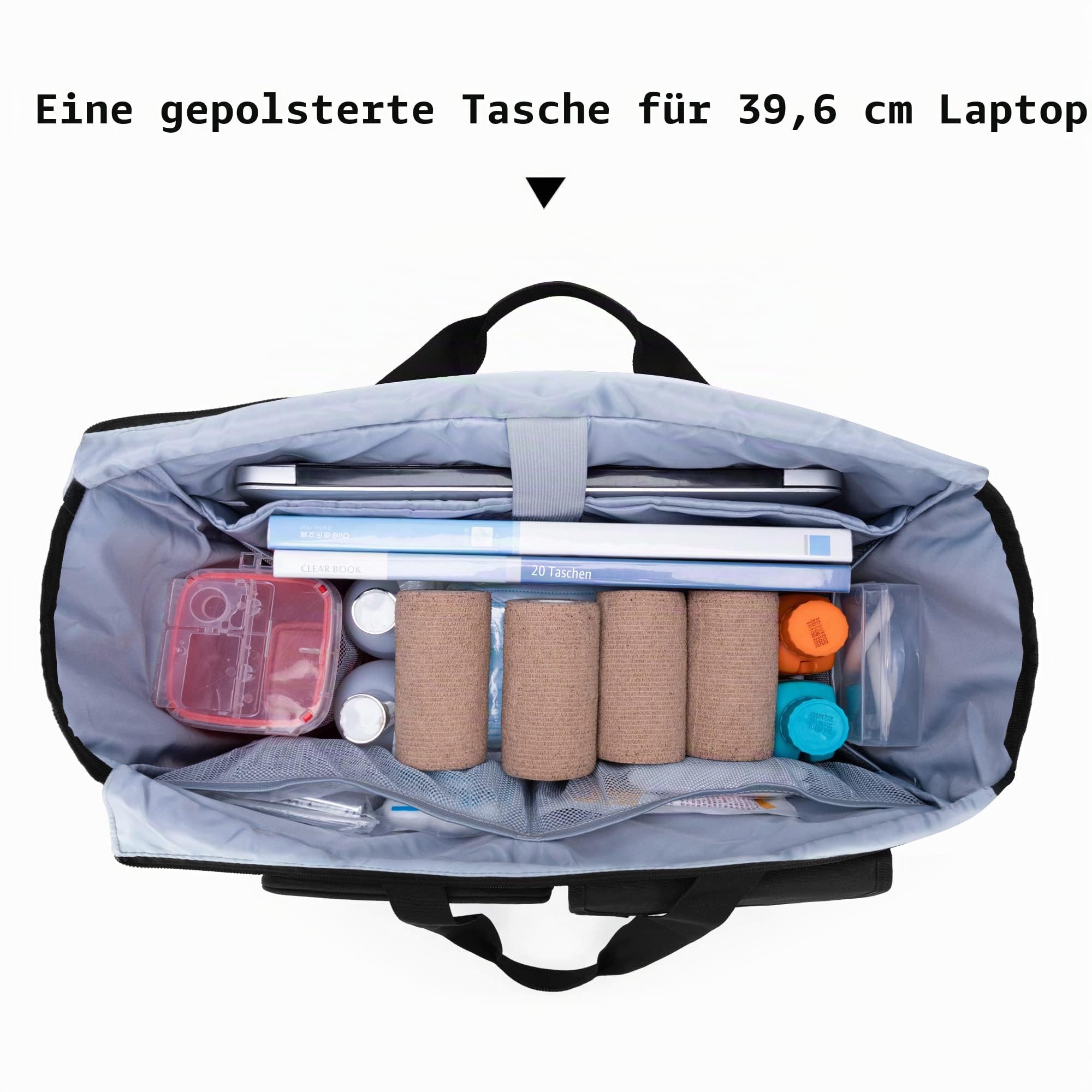 Trunab Krankenschwestertasche mit Gepolsterter 15,6 Zoll Laptop-Hülle | Arzttasche mit Mehreren Taschen für Heimgesundheitspflege, Krankenpfleger, Studenten - Schwarz