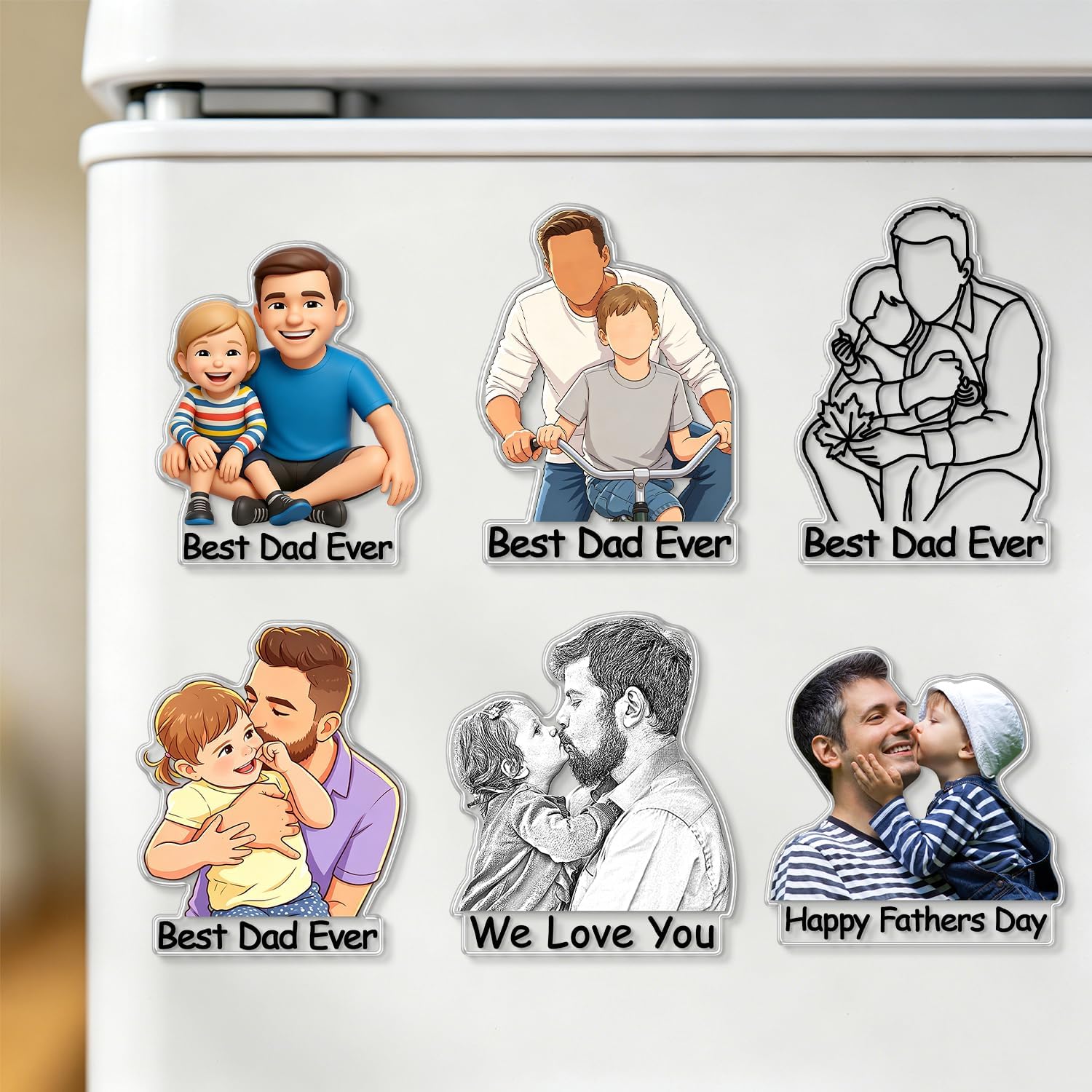 Personalized Fathers Day Watercolor Outline Cartoon Faceless Portrait From Photo Drive Safe Daddy Car Visor Clip Gift, Custom Dad Portrait Photo Car Visor Clip Gift for New Dad,Daddy,Papa