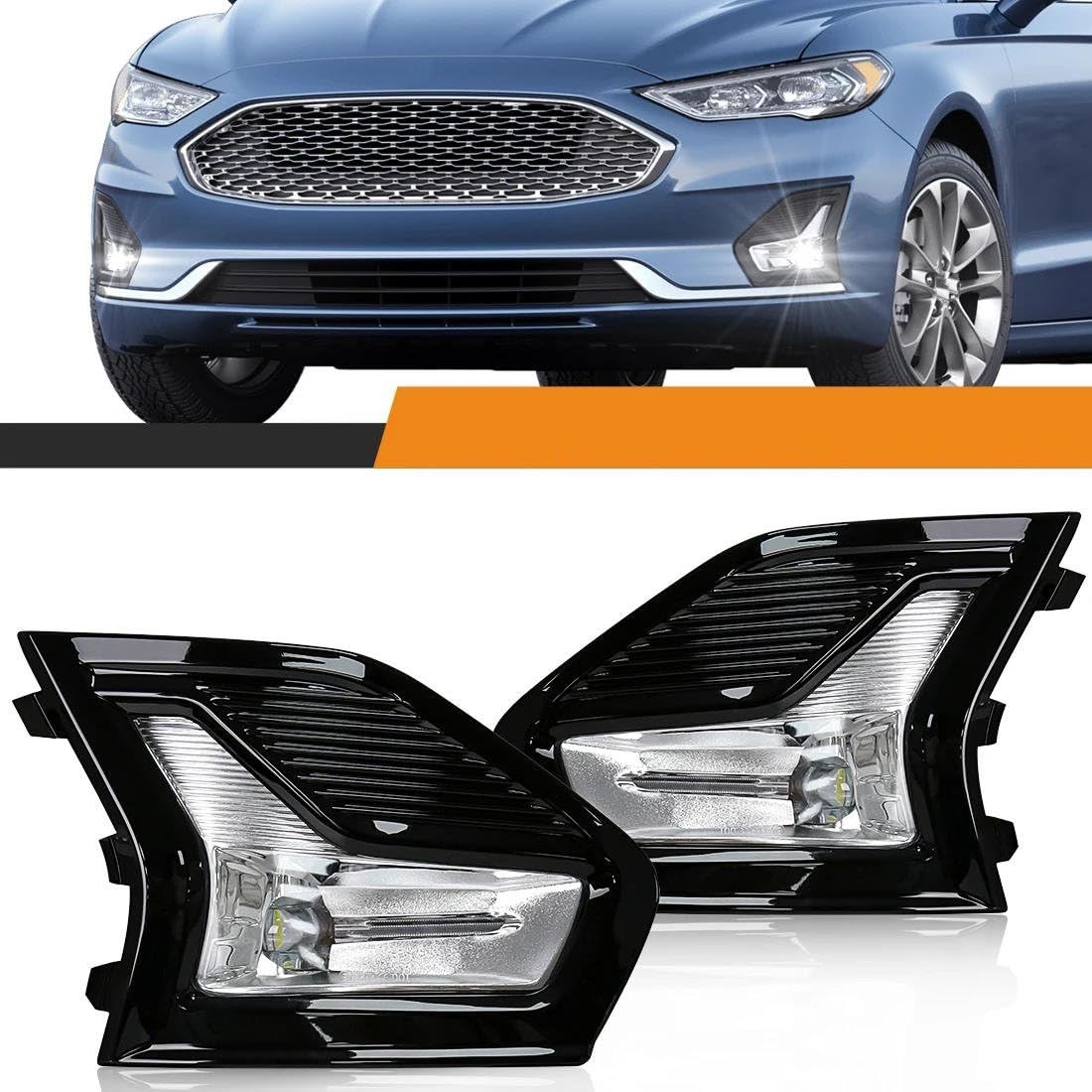 Genérico Faros Antiniebla Faros Antiniebla Delanteros Led Para Mondeo Para Fusion 2019 2020 Luz Circulación Diurna DRL Cubiertas Marco Interruptor Cable 12V Antiniebla Delantero(Fog Lamp KIT)