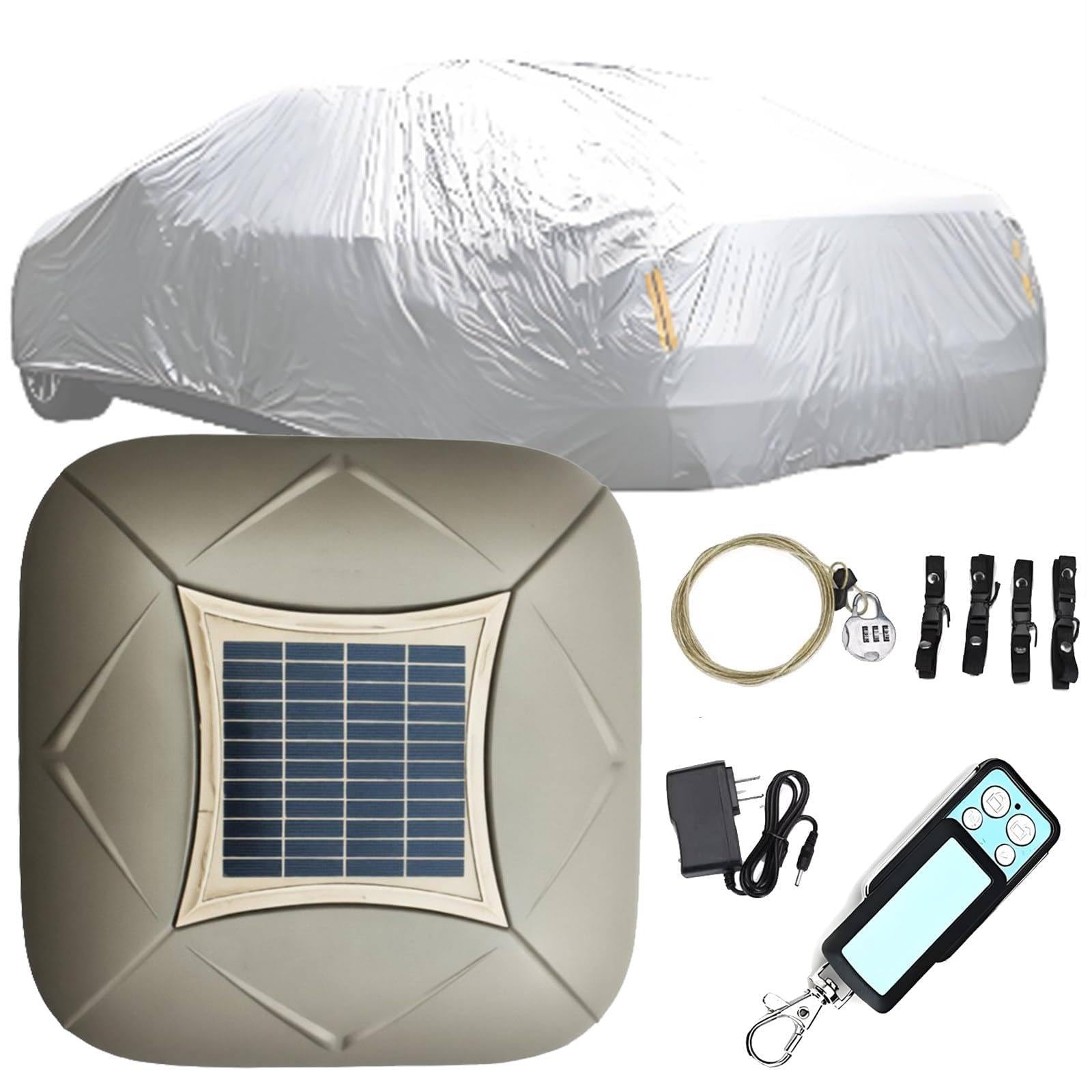 Solar Charging Smart Car Cover, Car Cover Solar Charging, Remote Control Automatic Full Exterior Covers, Quick 30s Open, Anti-Theft Alarm, Waterproof and Sunproof for Sedan SUV MPV Gold-YXXL