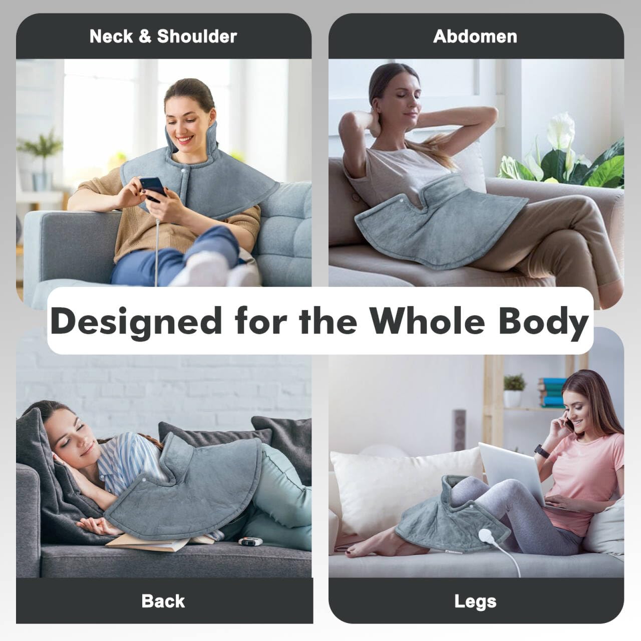 Uplayteck Termoforo Cervicale e Spalle, Cuscino Cervicale Termico, 10 Temperature, 3 Timer di Spegnimento Automatico, Riscaldamento Rapido, Adatto per Compleanno, Natale, Anniversario, Grigio, 45 x 50