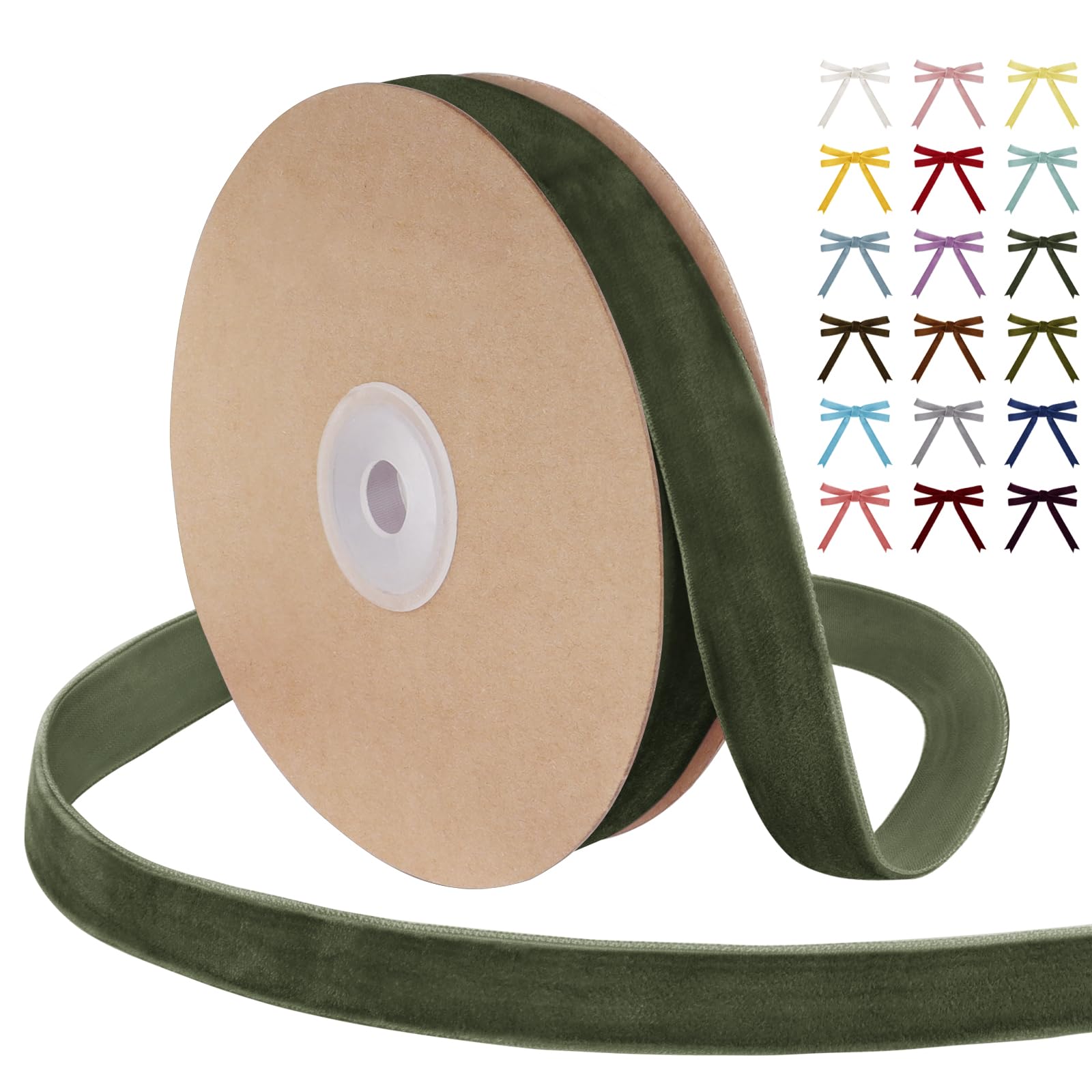 Uiopa Army Green Velvet Ribbon, 15mm x 9m Single Face Wrapping Ribbon, Vintage Velvet Ribbons for Gift Wrapping, Wreaths, Wedding, Party, Home Decor, DIY Crafts โ image 1